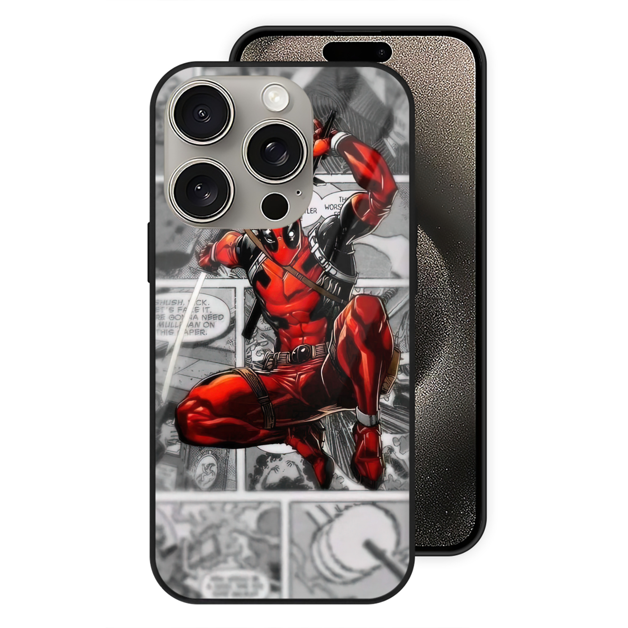 （画像用） Deadpool デッドプール 【iPhone15Pro対応】スマホケース 耐衝撃＆黄変防止 背面ガラス