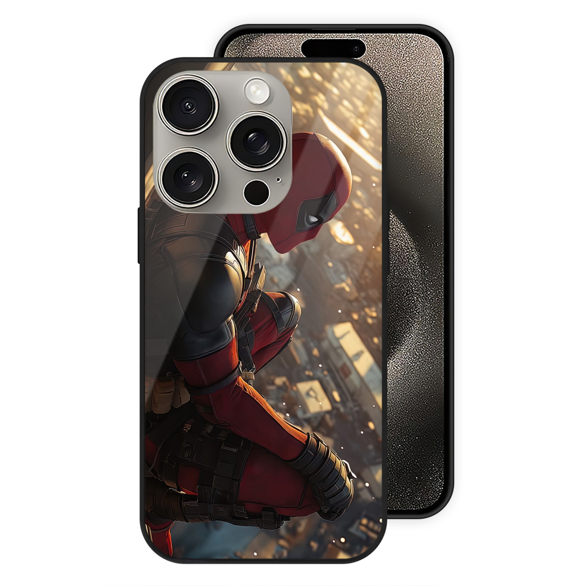 （画像用） Deadpool デッドプール 【iPhone15Pro対応】スマホケース 耐衝撃＆黄変防止 背面ガラス