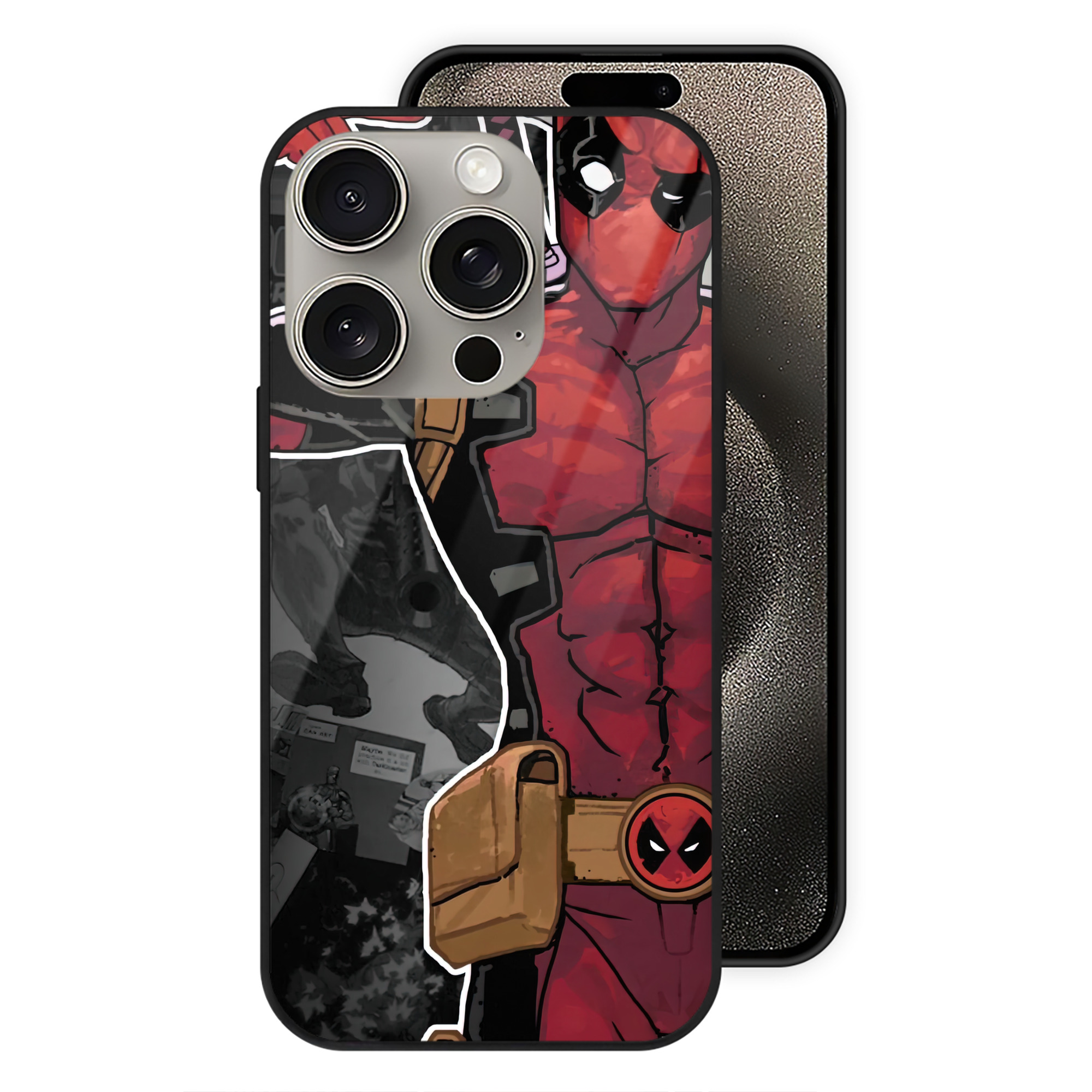 （画像用） Deadpool デッドプール 【iPhone15Pro対応】スマホケース 耐衝撃＆黄変防止 背面ガラス