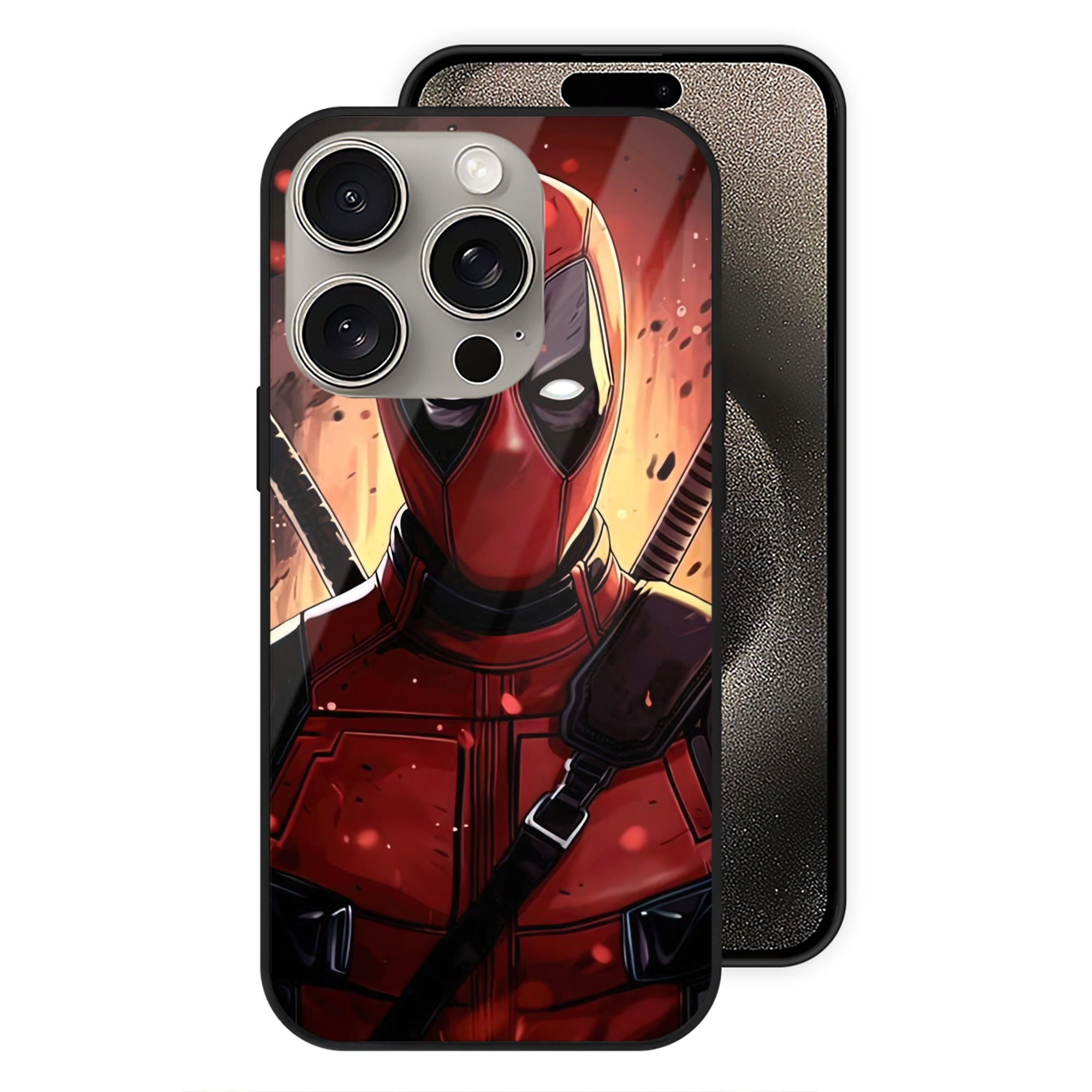 （画像用） Deadpool デッドプール 【iPhone15Pro対応】スマホケース 耐衝撃＆黄変防止 背面ガラス
