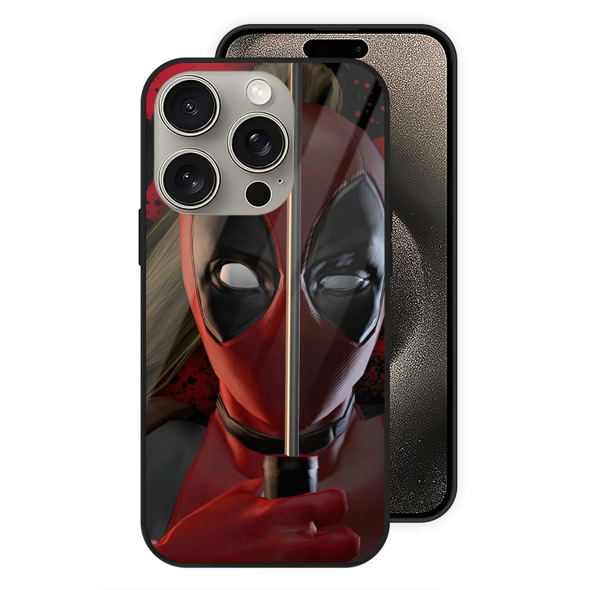 （画像用） Deadpool デッドプール 【iPhone15Pro対応】スマホケース 耐衝撃＆黄変防止 背面ガラス