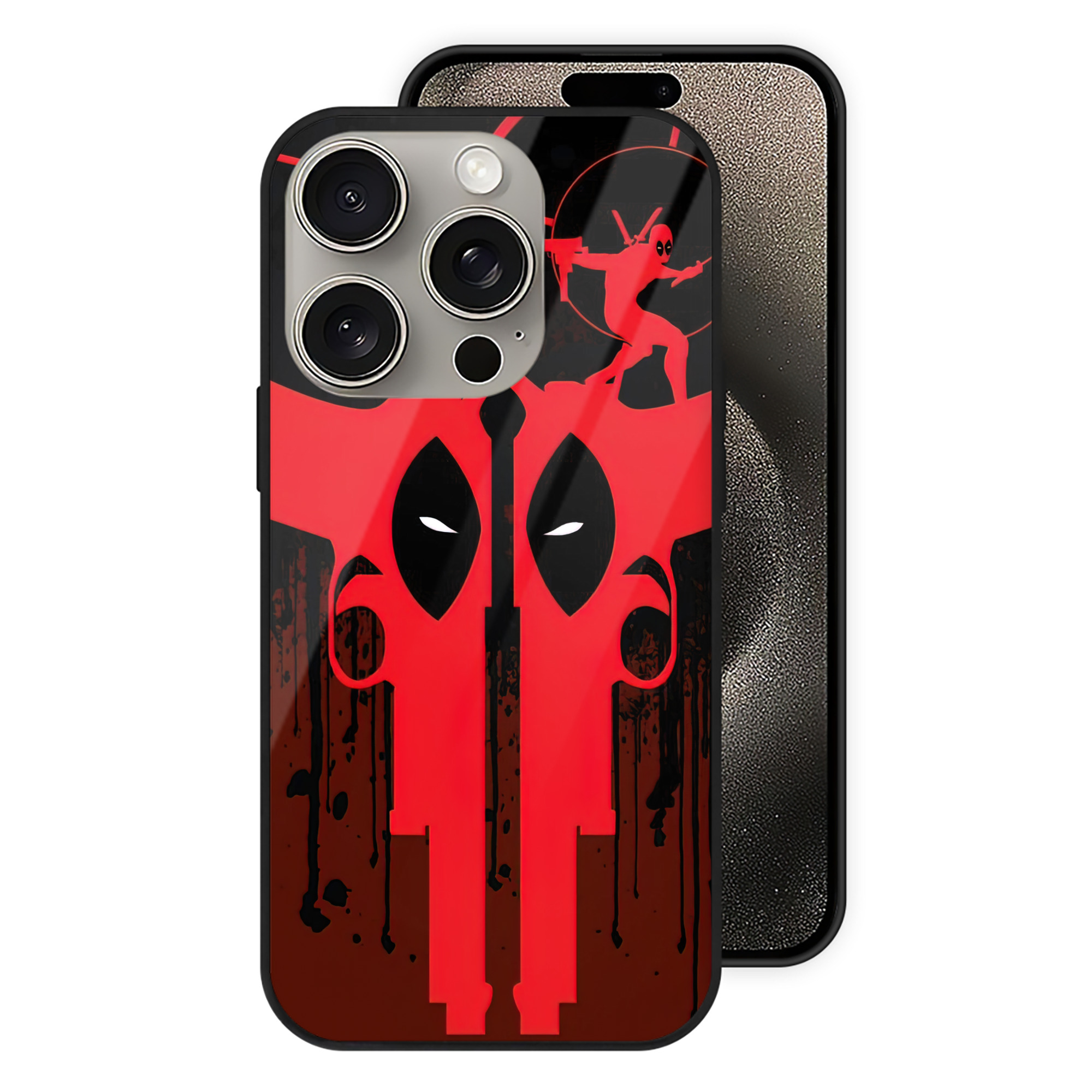 （画像用） Deadpool デッドプール 【iPhone15Pro対応】スマホケース 耐衝撃＆黄変防止 背面ガラス