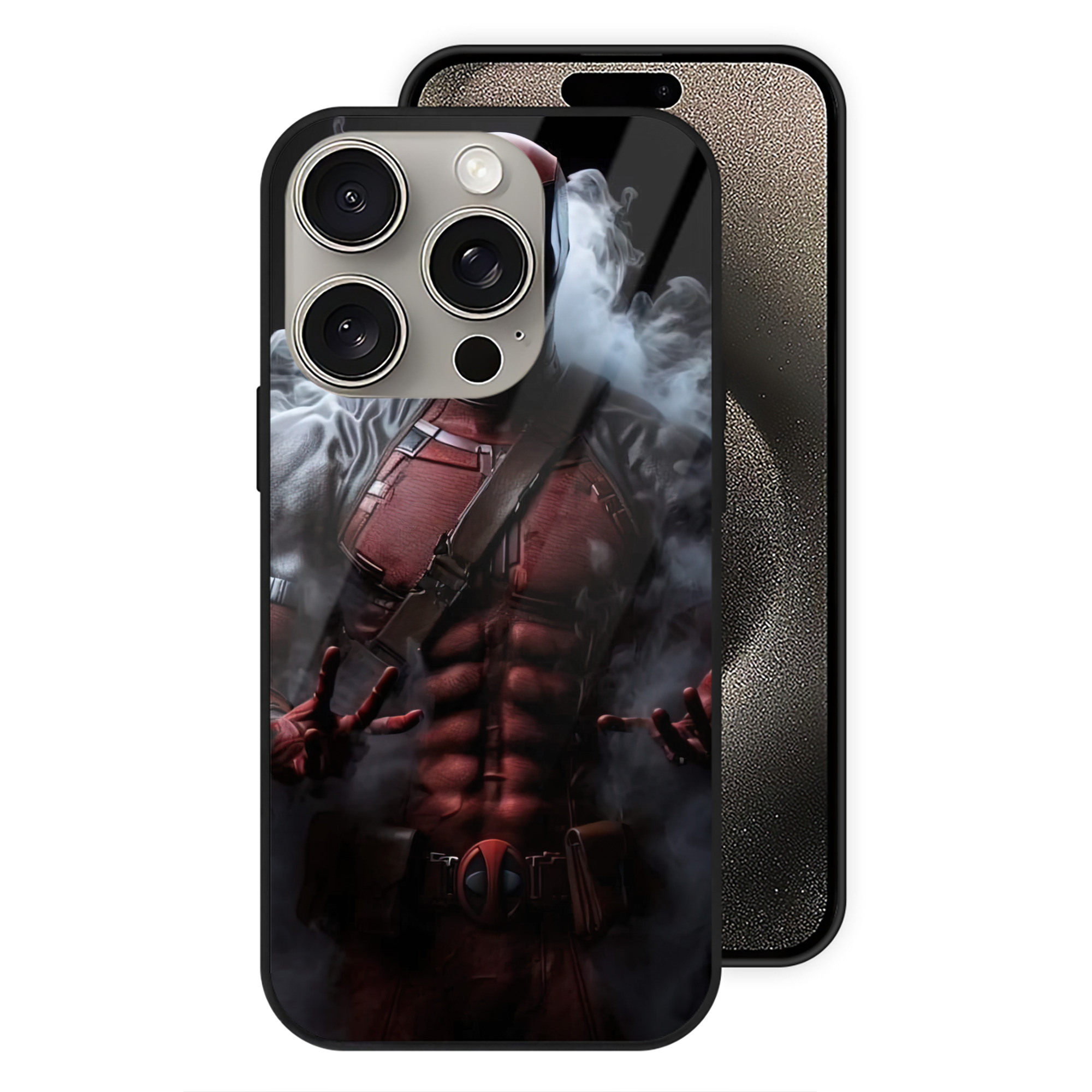 （画像用） Deadpool デッドプール 【iPhone15Pro対応】スマホケース 耐衝撃＆黄変防止 背面ガラス