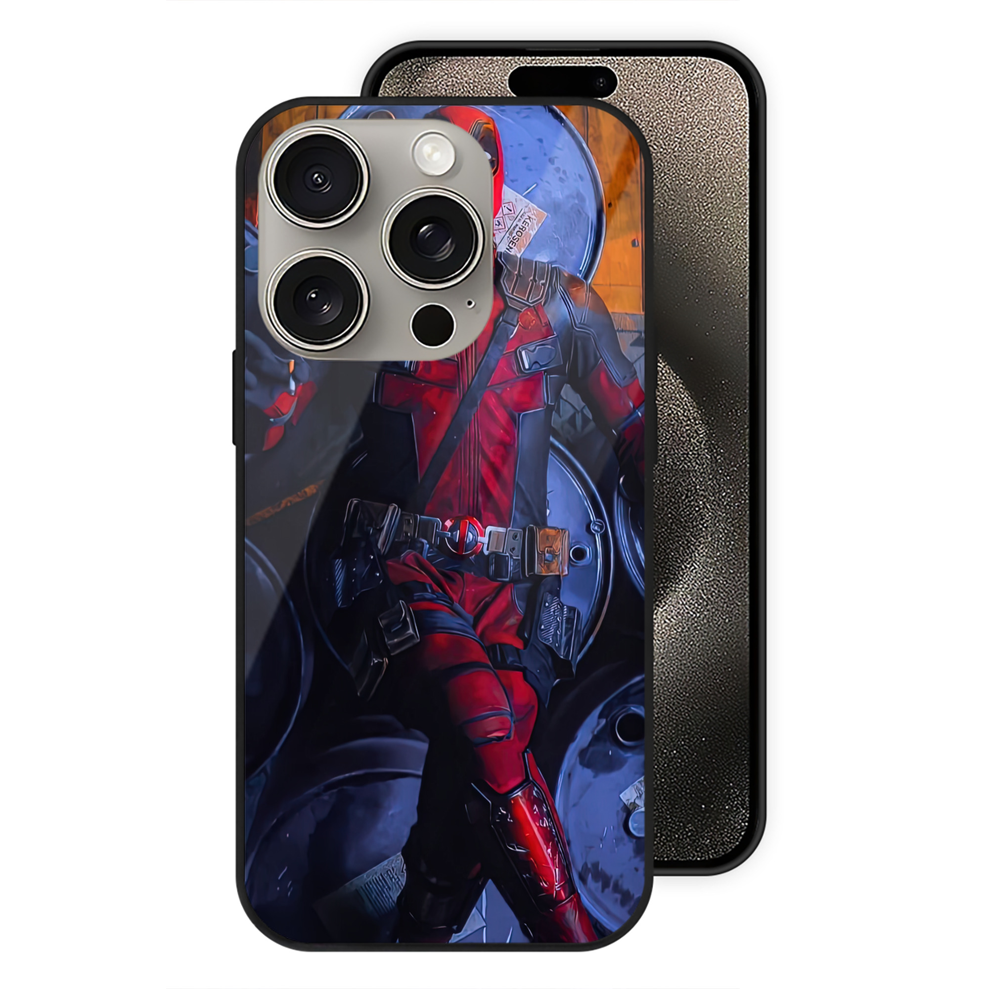 （画像用） Deadpool デッドプール 【iPhone15Pro対応】スマホケース 耐衝撃＆黄変防止 背面ガラス