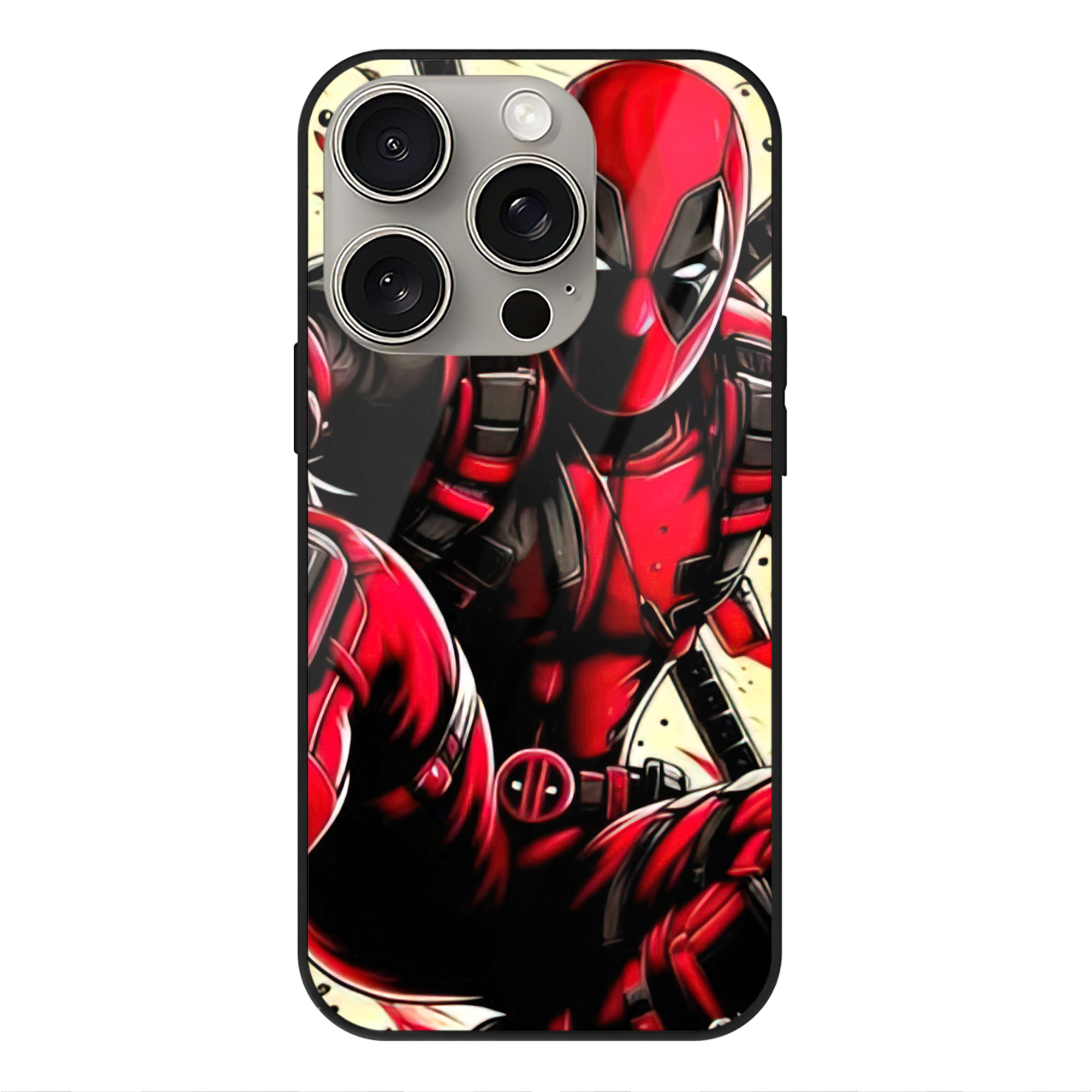 （画像用） Deadpool デッドプール 【iPhone15Pro対応】スマホケース 耐衝撃＆黄変防止 背面ガラス
