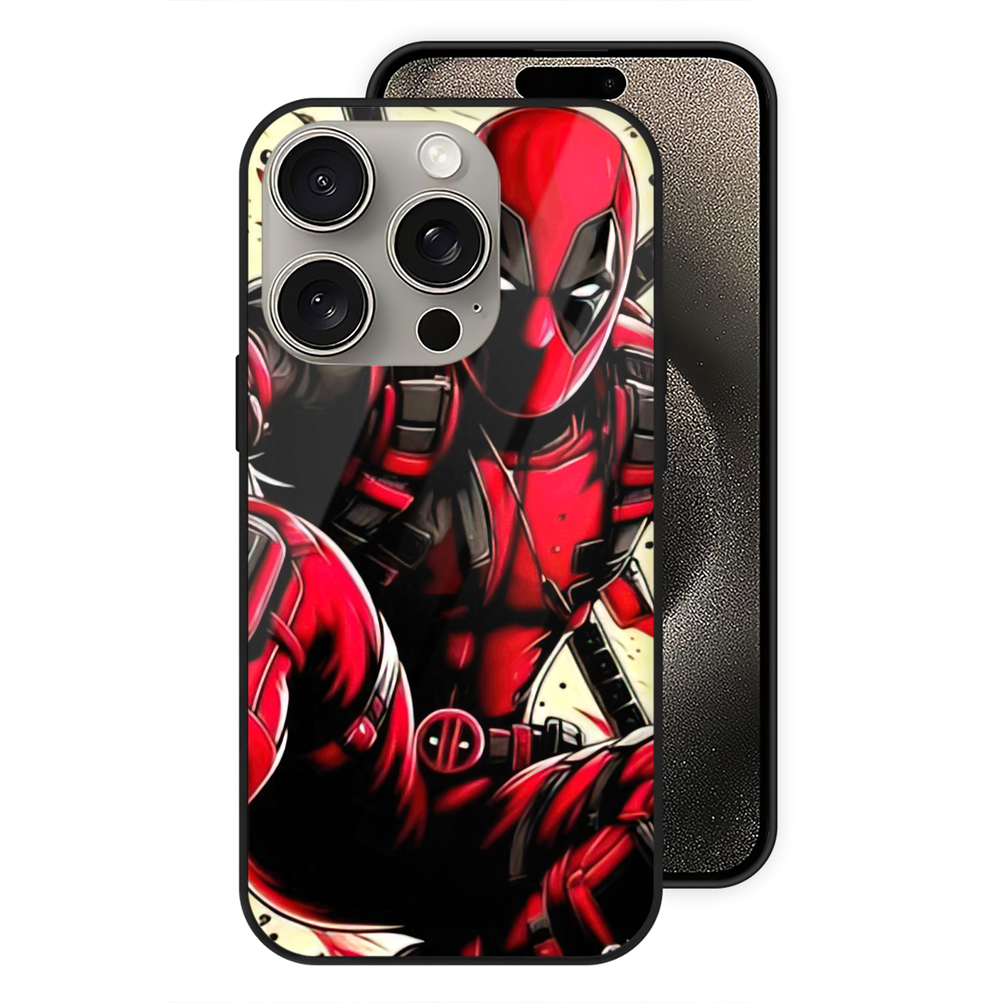 （画像用） Deadpool デッドプール 【iPhone15Pro対応】スマホケース 耐衝撃＆黄変防止 背面ガラス
