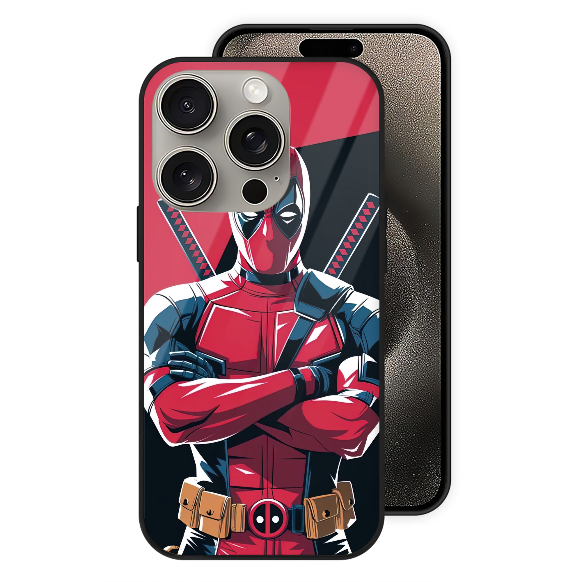 （画像用） Deadpool デッドプール 【iPhone15Pro対応】スマホケース 耐衝撃＆黄変防止 背面ガラス