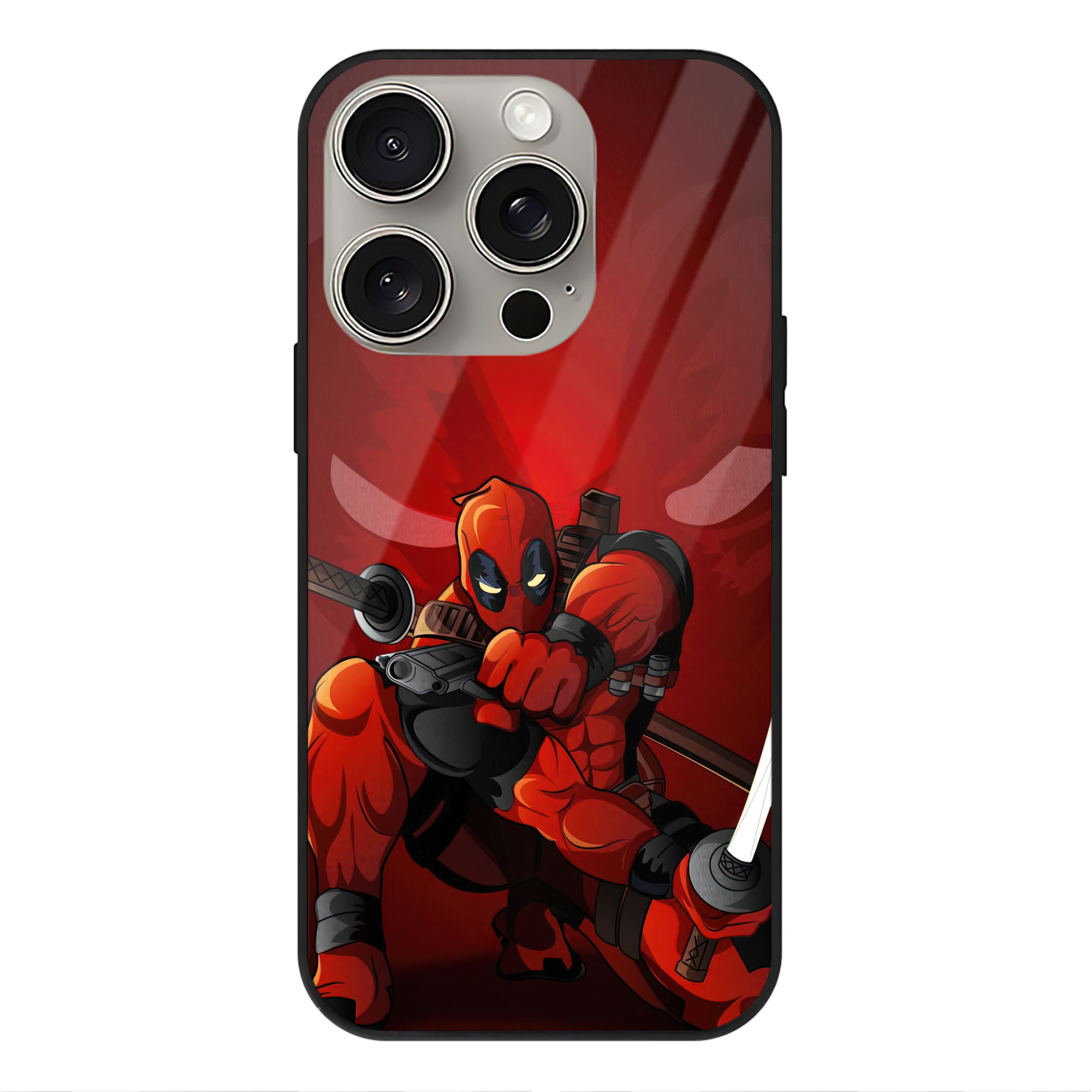 （画像用） Deadpool デッドプール 【iPhone15Pro対応】スマホケース 耐衝撃＆黄変防止 背面ガラス