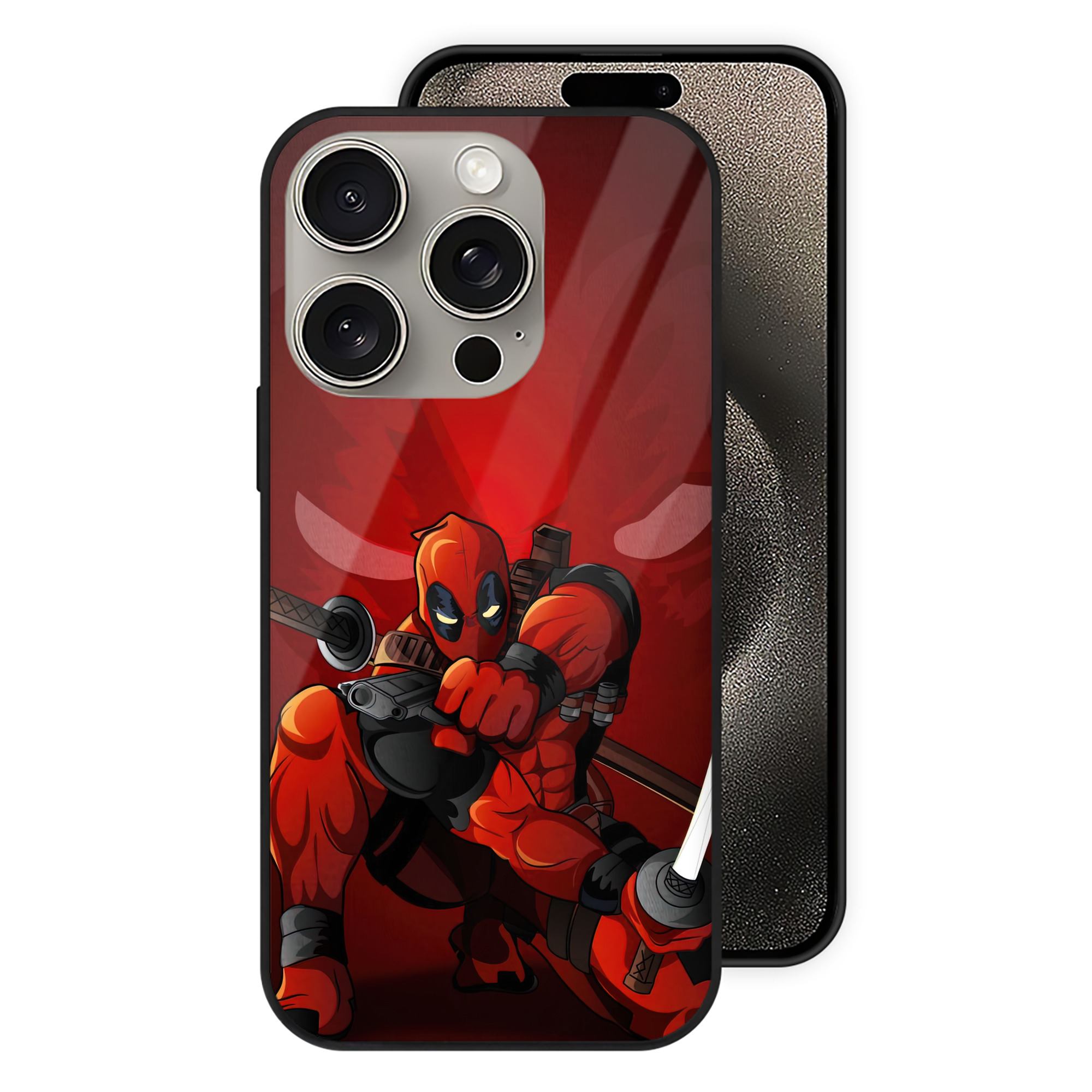 （画像用） Deadpool デッドプール 【iPhone15Pro対応】スマホケース 耐衝撃＆黄変防止 背面ガラス
