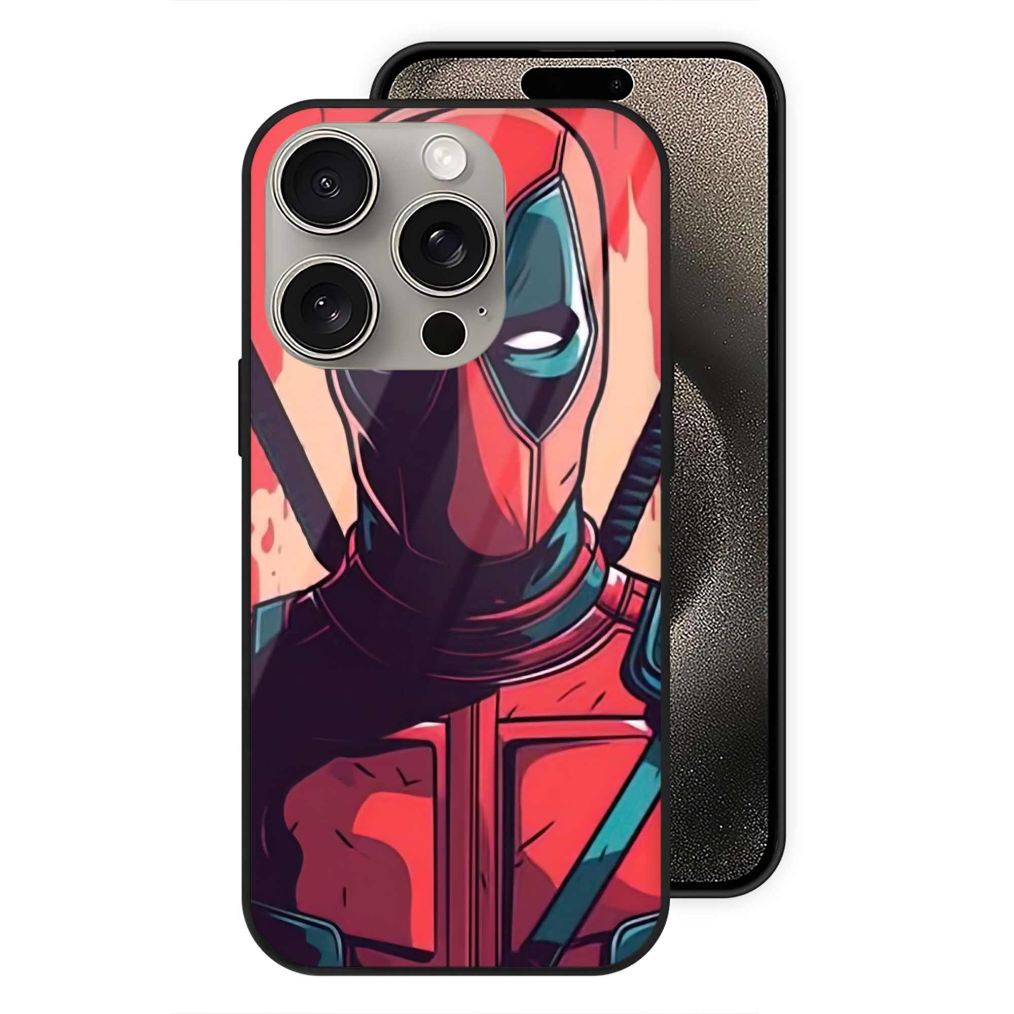 （画像用） Deadpool デッドプール 【iPhone15Pro対応】スマホケース 耐衝撃＆黄変防止 背面ガラス
