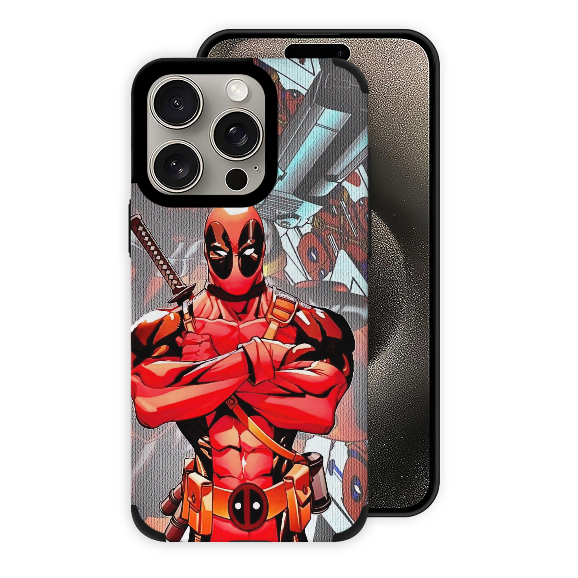 （画像用） Deadpool デッドプール 【iPhone15ProMax対応】 PUレザー スマホケース 耐衝撃＆黄変防止