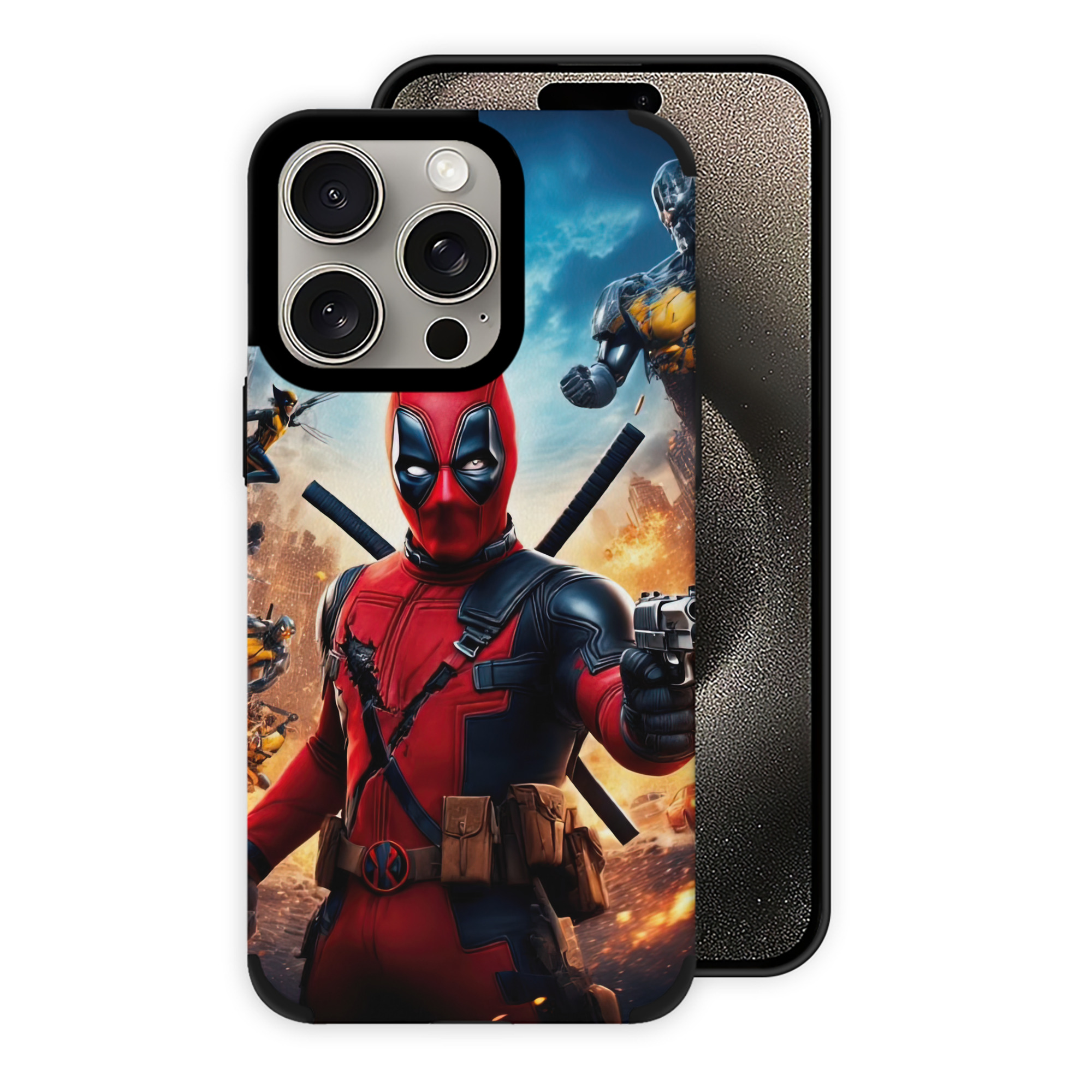 （画像用） Deadpool デッドプール 【iPhone15ProMax対応】 PUレザー スマホケース 耐衝撃＆黄変防止