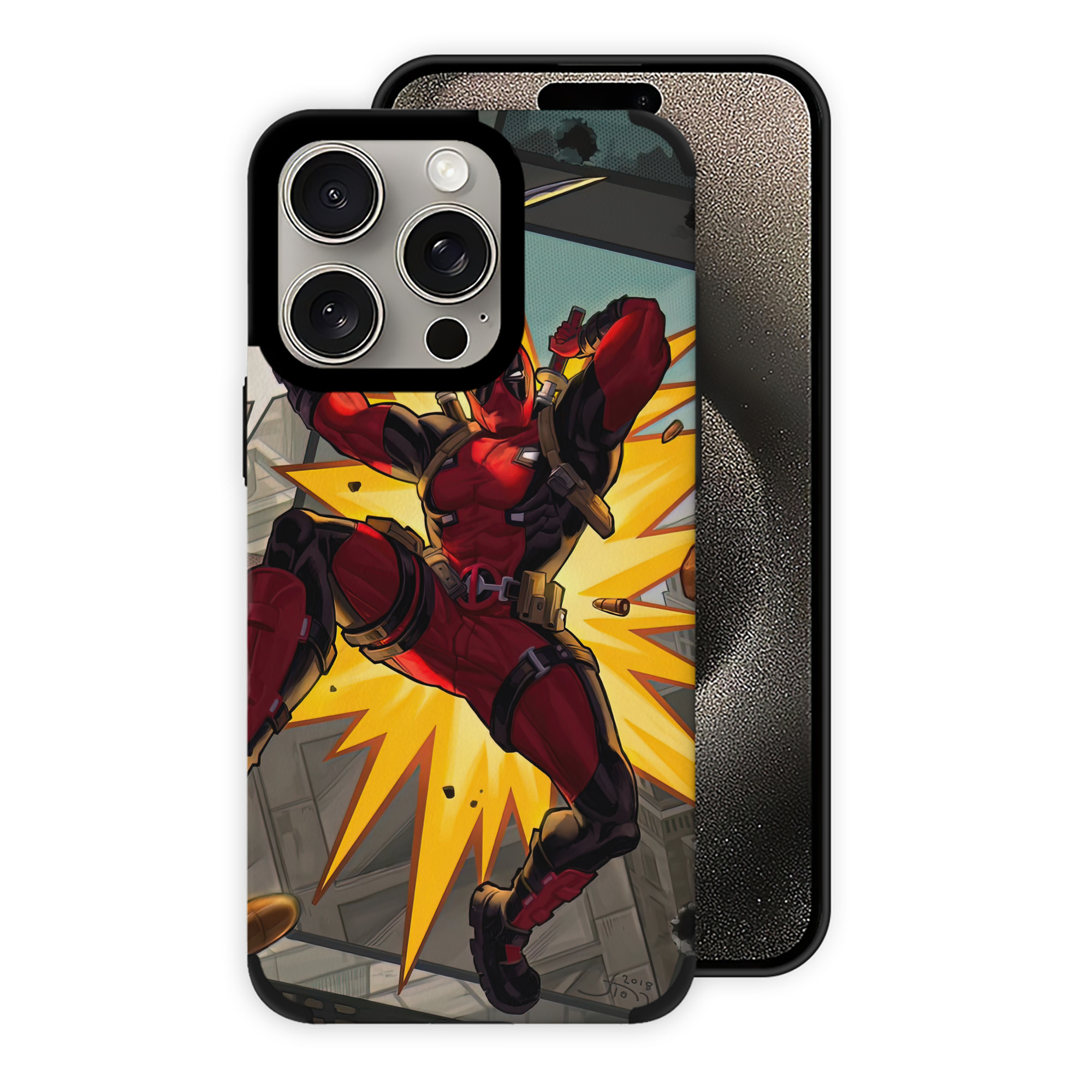 （画像用） Deadpool デッドプール 【iPhone15ProMax対応】 PUレザー スマホケース 耐衝撃＆黄変防止