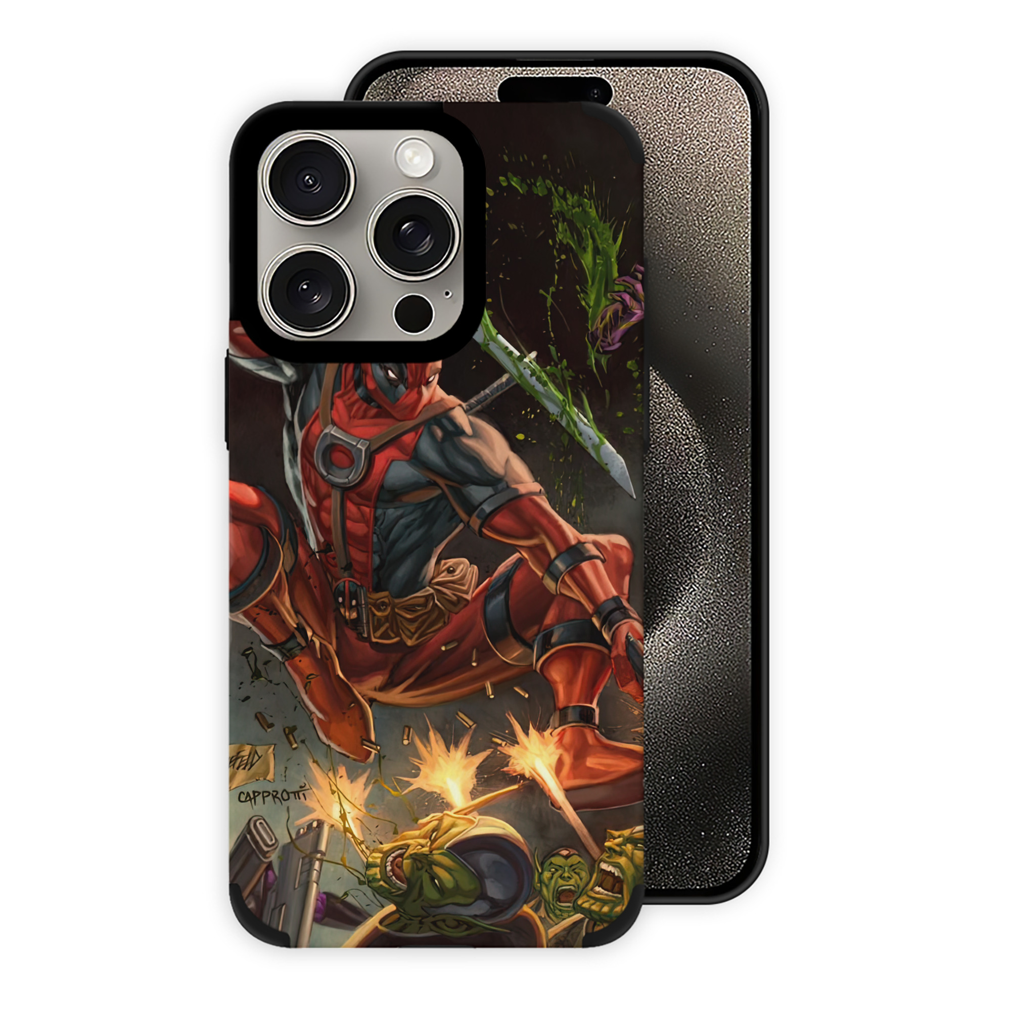 （画像用） Deadpool デッドプール 【iPhone15ProMax対応】 PUレザー スマホケース 耐衝撃＆黄変防止