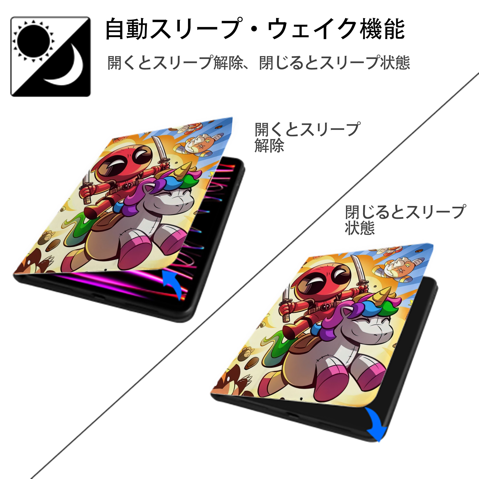 Deadpool デッドプール IPad ケース ペン収納付き 三つ折りスタンド PUレザー×シリコン 対応機種9.5/10.5/10.9インチ