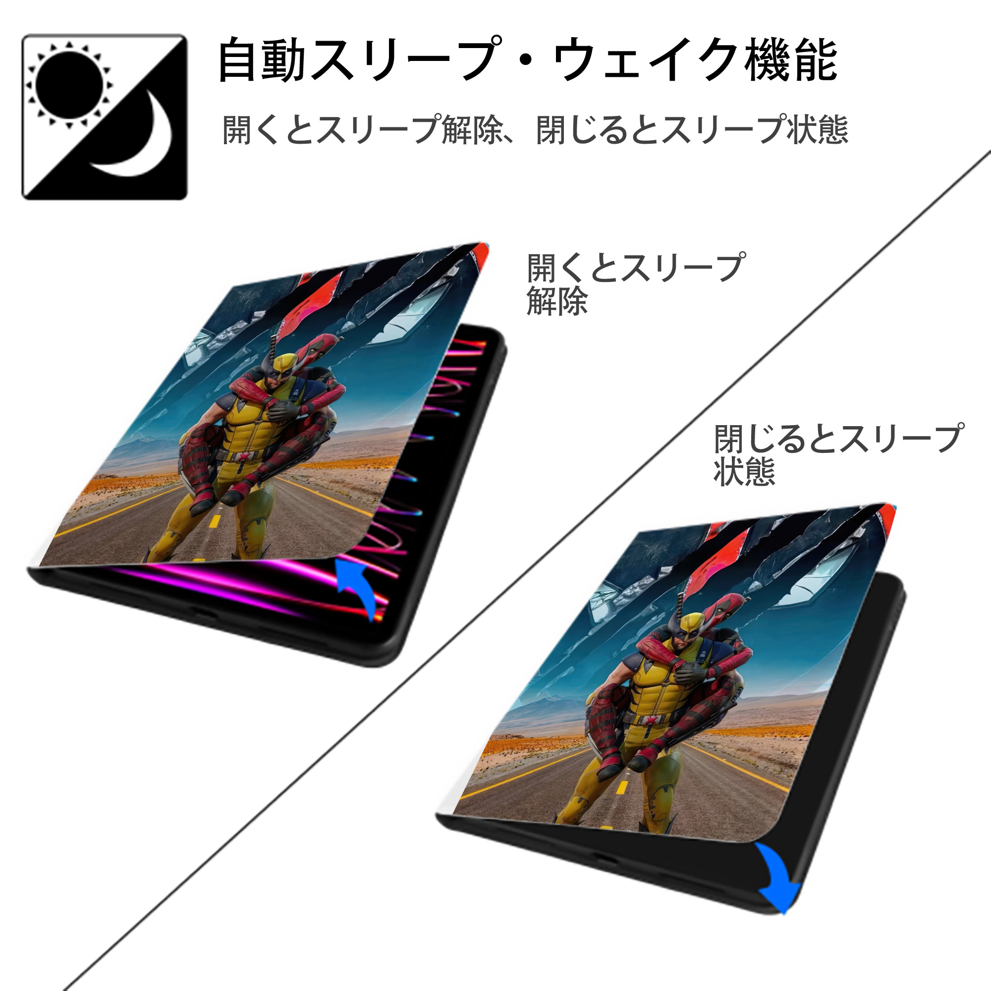Deadpool デッドプール IPad ケース ペン収納付き 三つ折りスタンド PUレザー×シリコン 対応機種9.5/10.5/10.9インチ