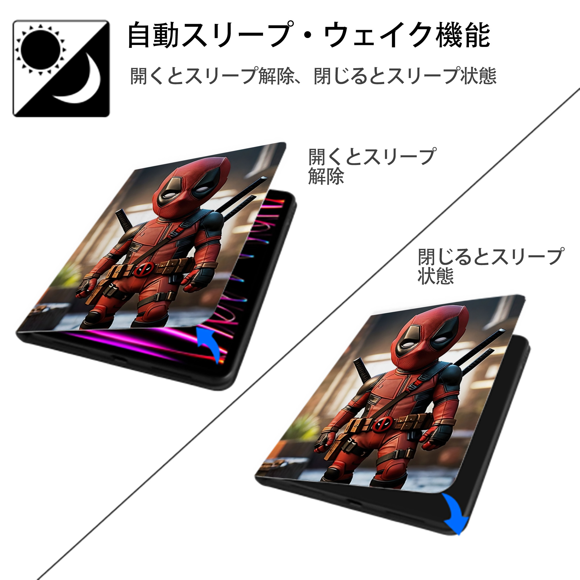 Deadpool デッドプール IPad ケース ペン収納付き 三つ折りスタンド PUレザー×シリコン 対応機種9.5/10.5/10.9インチ