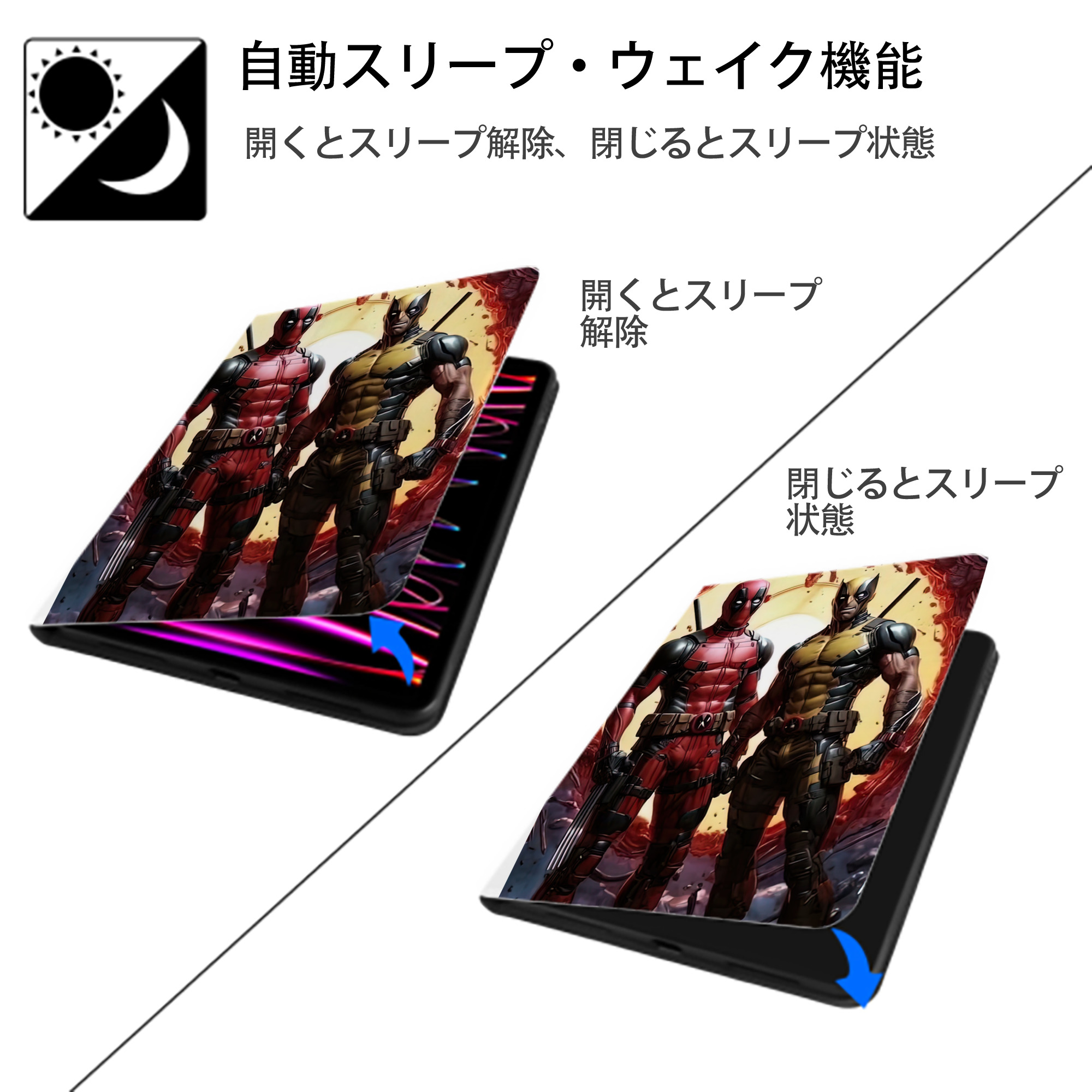 Deadpool デッドプール IPad ケース ペン収納付き 三つ折りスタンド PUレザー×シリコン 対応機種9.5/10.5/10.9インチ