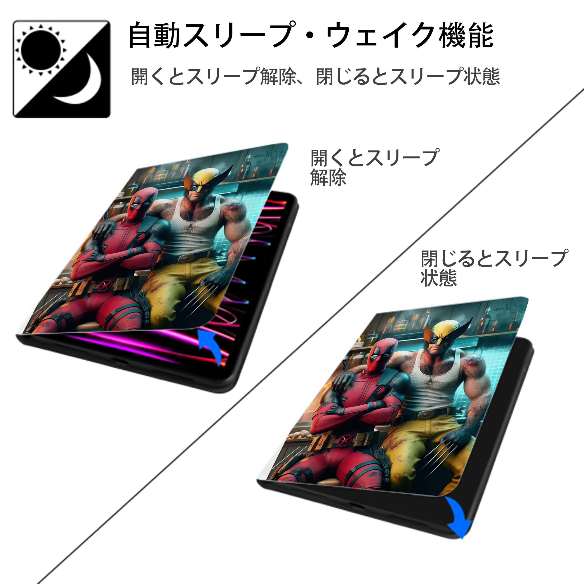 Deadpool デッドプール IPad ケース ペン収納付き 三つ折りスタンド PUレザー×シリコン 対応機種9.5/10.5/10.9インチ