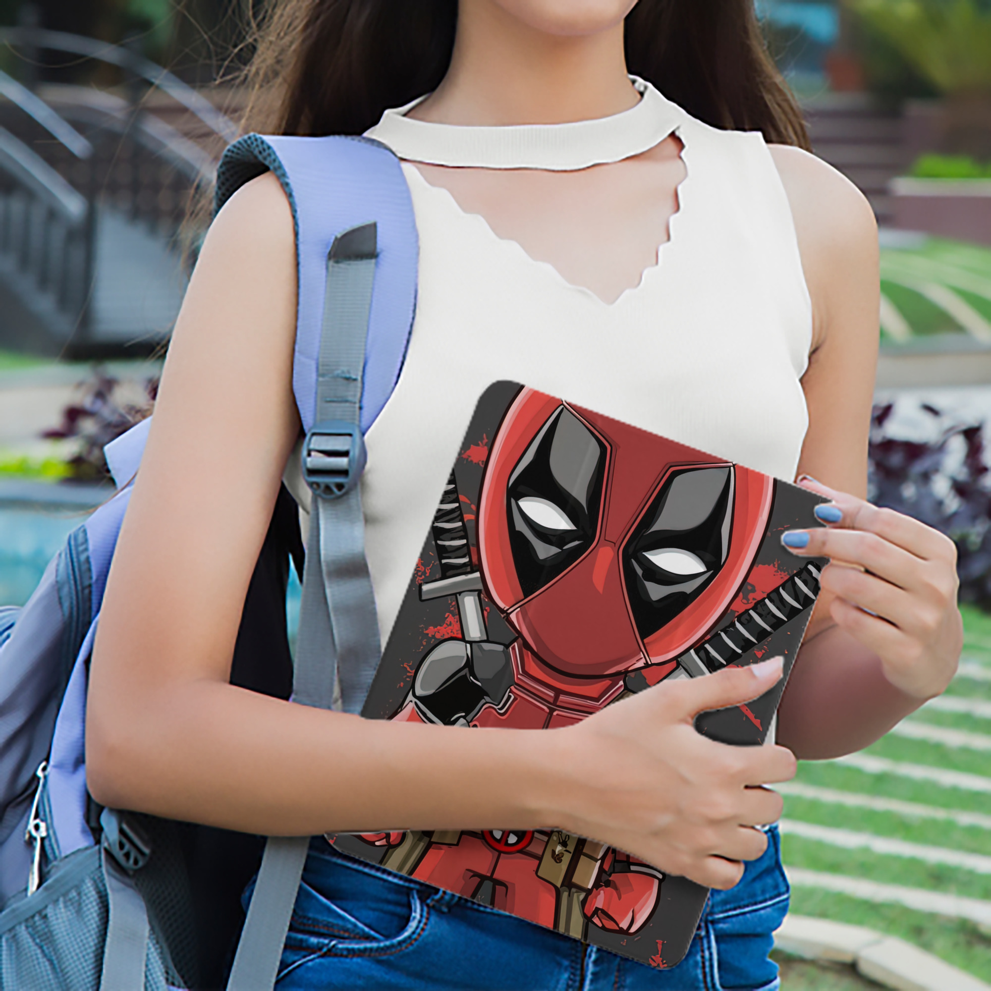 Deadpool デッドプール IPad ケース ペン収納付き 三つ折りスタンド PUレザー×シリコン 対応機種9.5/10.5/10.9インチ