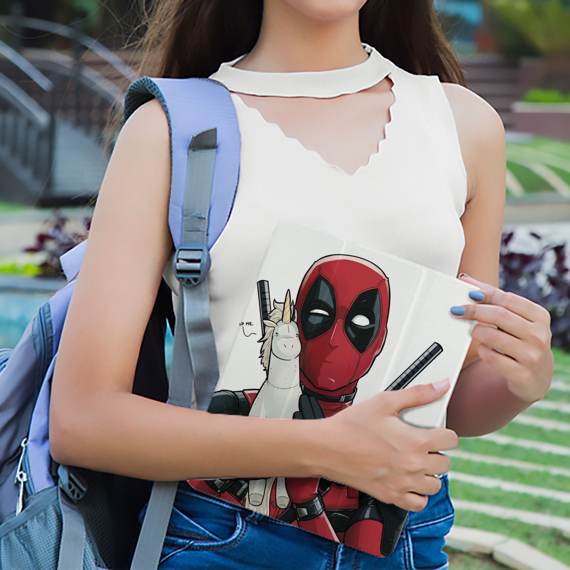 Deadpool デッドプール IPad ケース ペン収納付き 三つ折りスタンド PUレザー×シリコン 対応機種9.5/10.5/10.9インチ