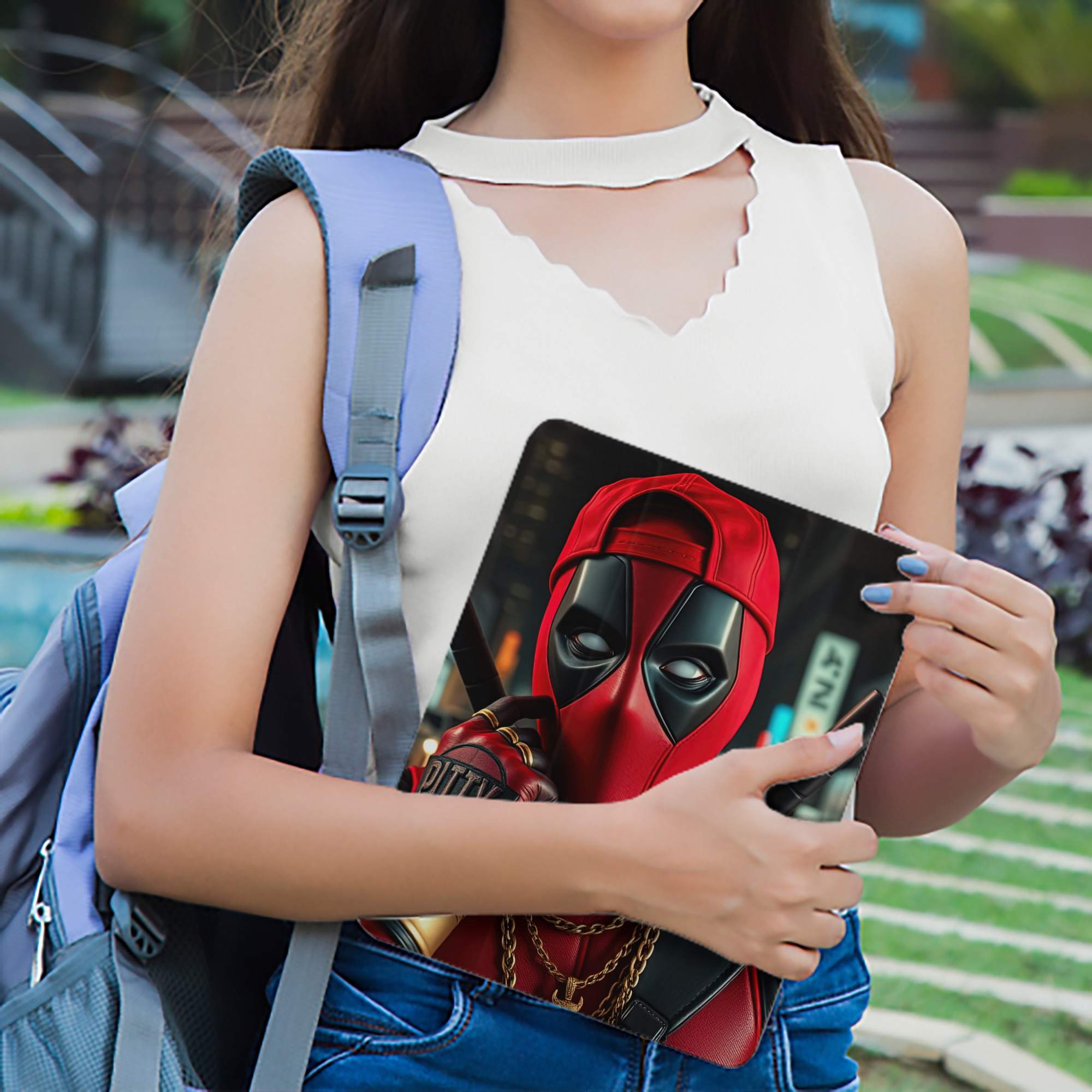 Deadpool デッドプール IPad ケース ペン収納付き 三つ折りスタンド PUレザー×シリコン 対応機種9.5/10.5/10.9インチ