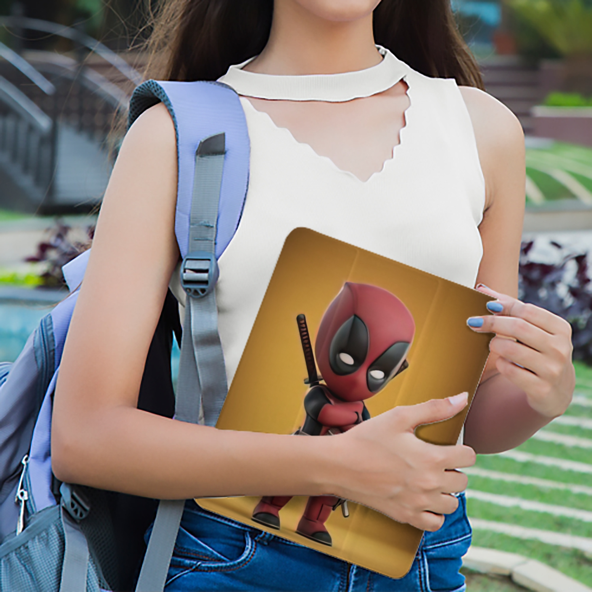 Deadpool デッドプール IPad ケース ペン収納付き 三つ折りスタンド PUレザー×シリコン 対応機種9.5/10.5/10.9インチ