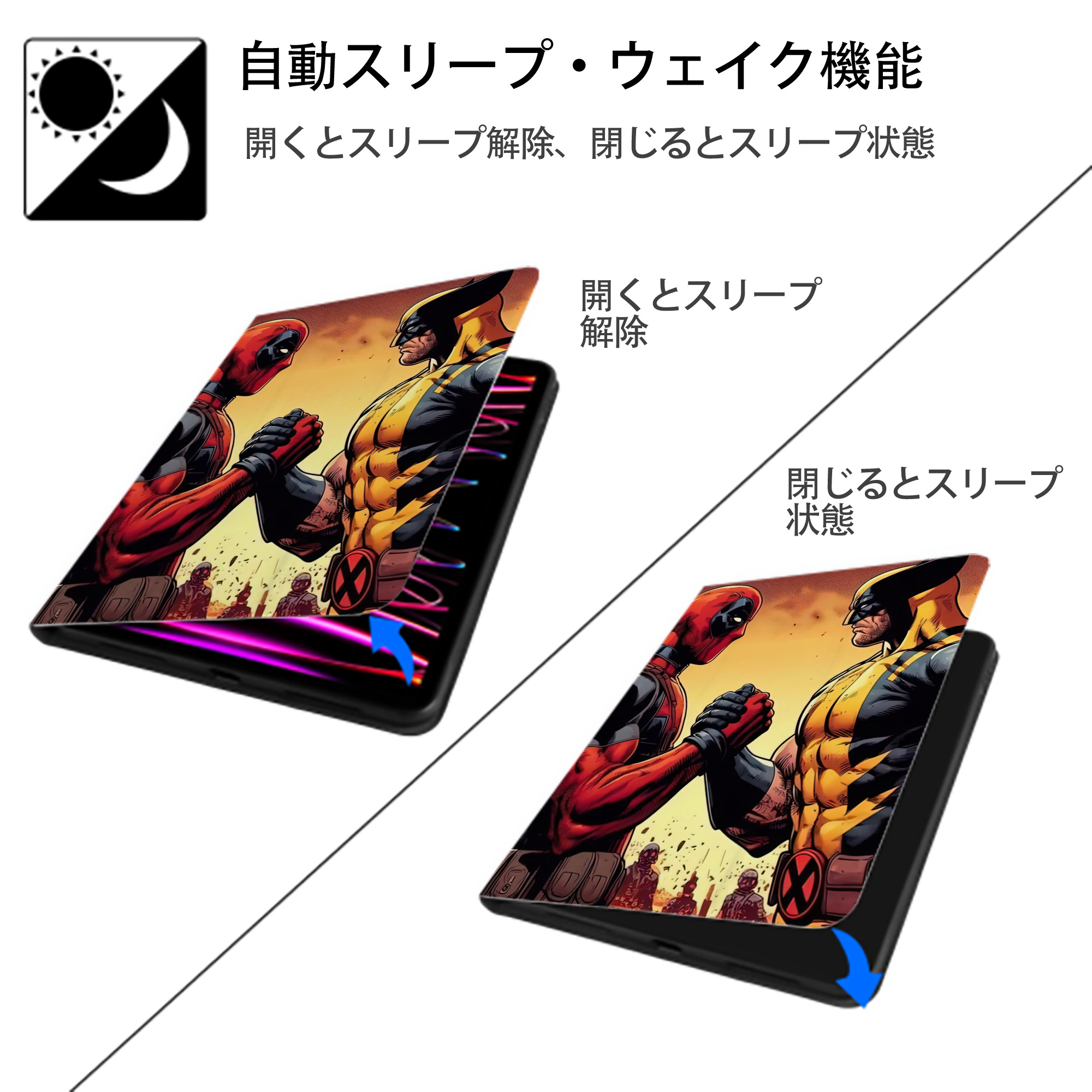 Deadpool デッドプール IPad ケース ペン収納付き 三つ折りスタンド PUレザー×シリコン 対応機種9.5/10.5/10.9インチ