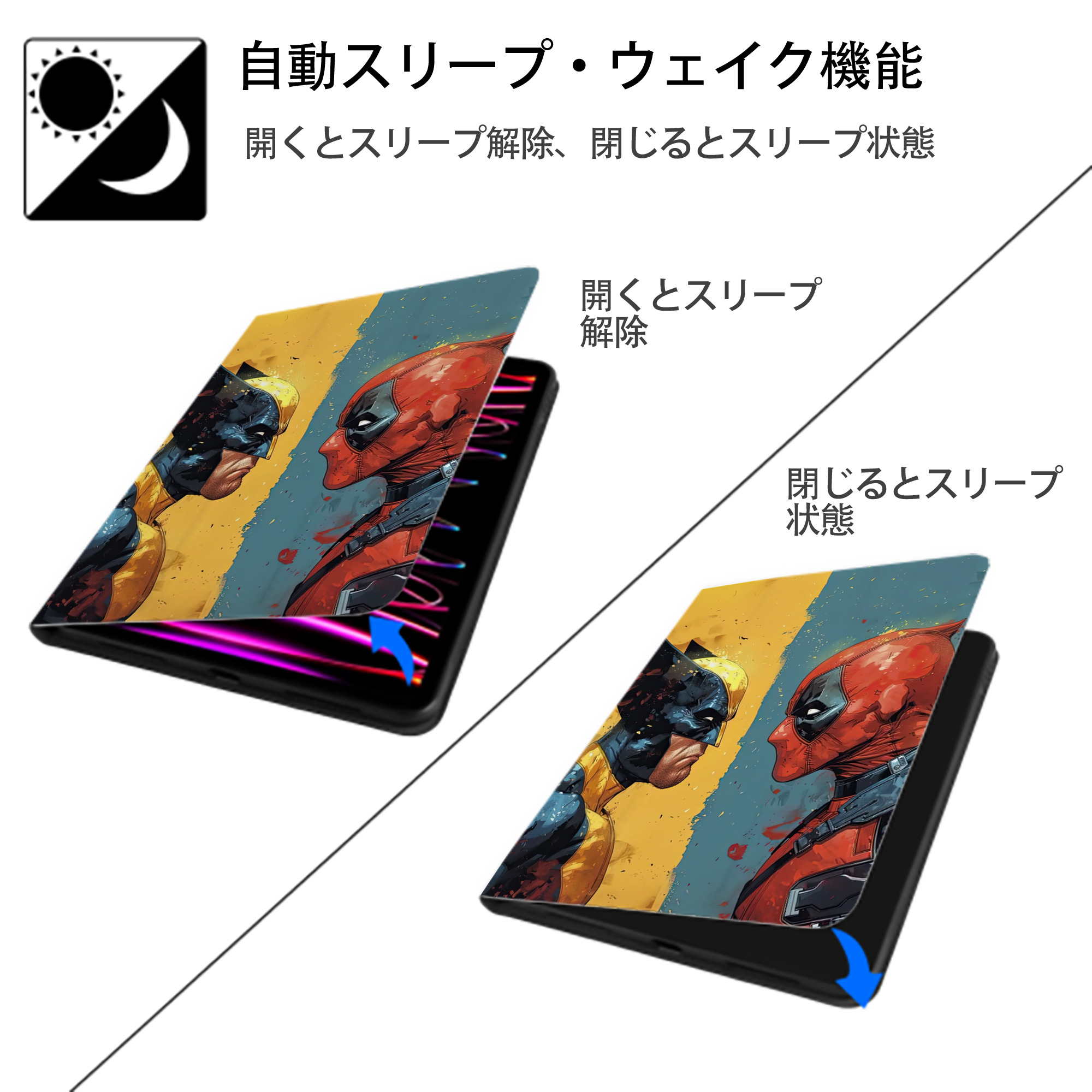 Deadpool デッドプール IPad ケース ペン収納付き 三つ折りスタンド PUレザー×シリコン 対応機種9.5/10.5/10.9インチ