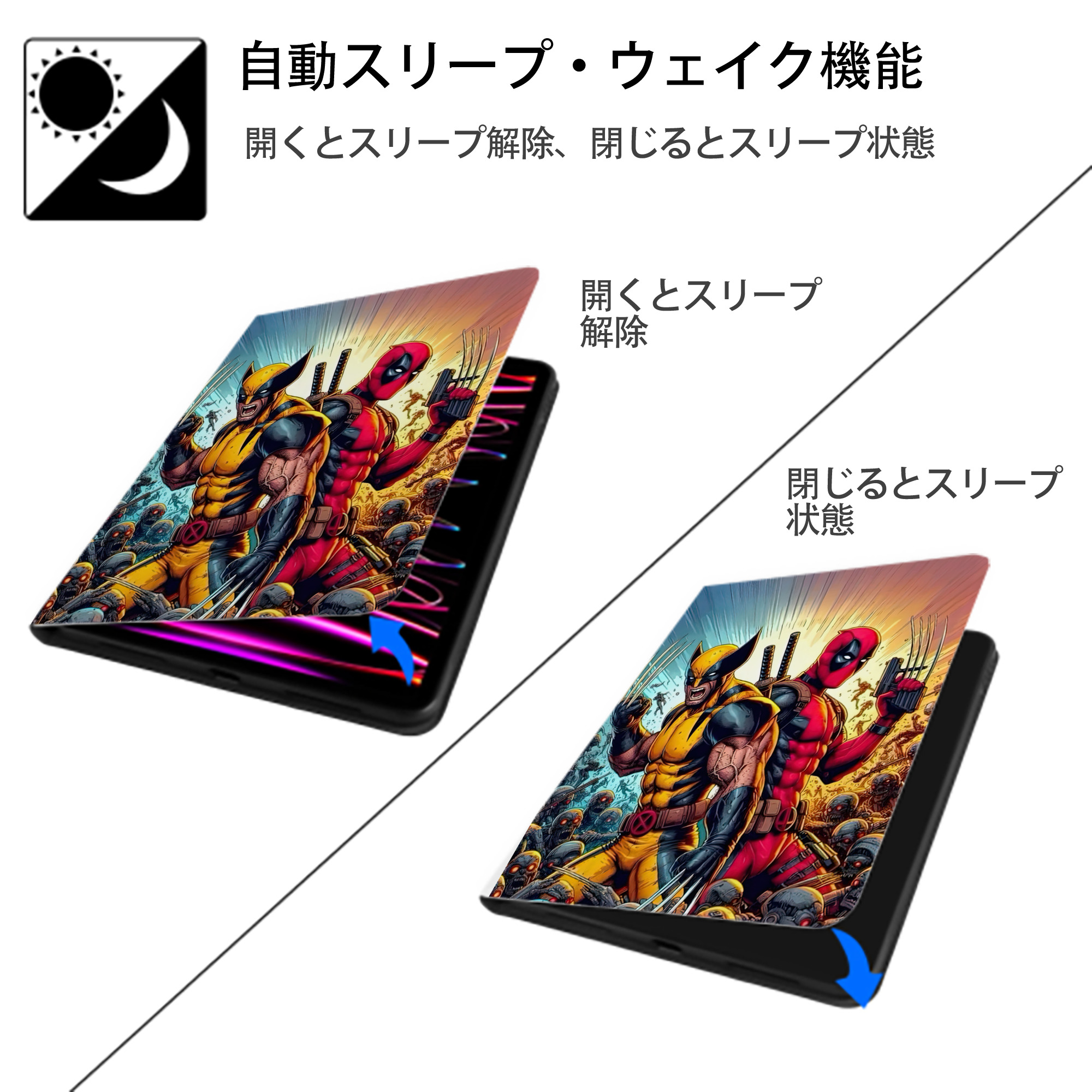 Deadpool デッドプール IPad ケース ペン収納付き 三つ折りスタンド PUレザー×シリコン 対応機種9.5/10.5/10.9インチ