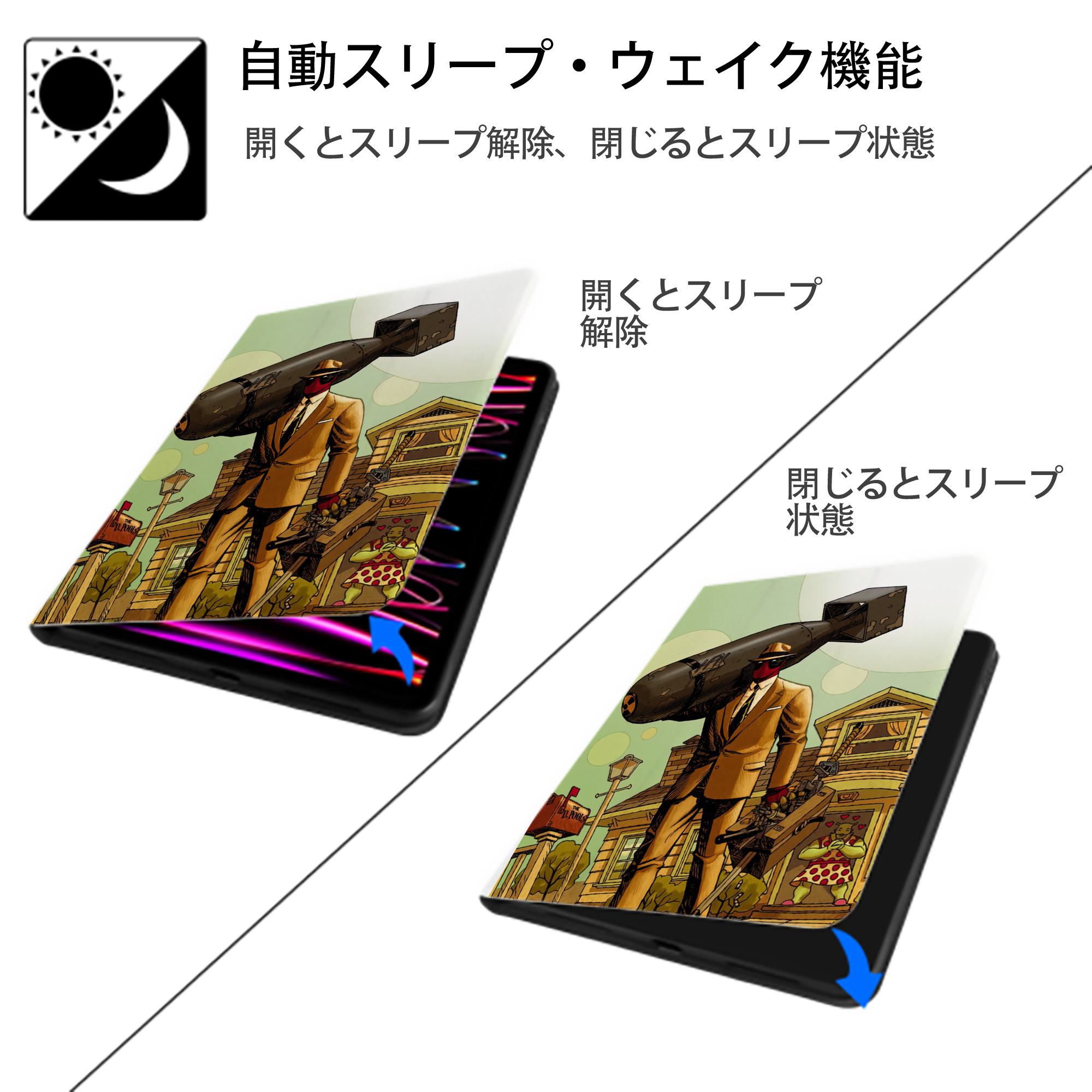 Deadpool デッドプール IPad ケース ペン収納付き 三つ折りスタンド PUレザー×シリコン 対応機種9.5/10.5/10.9インチ
