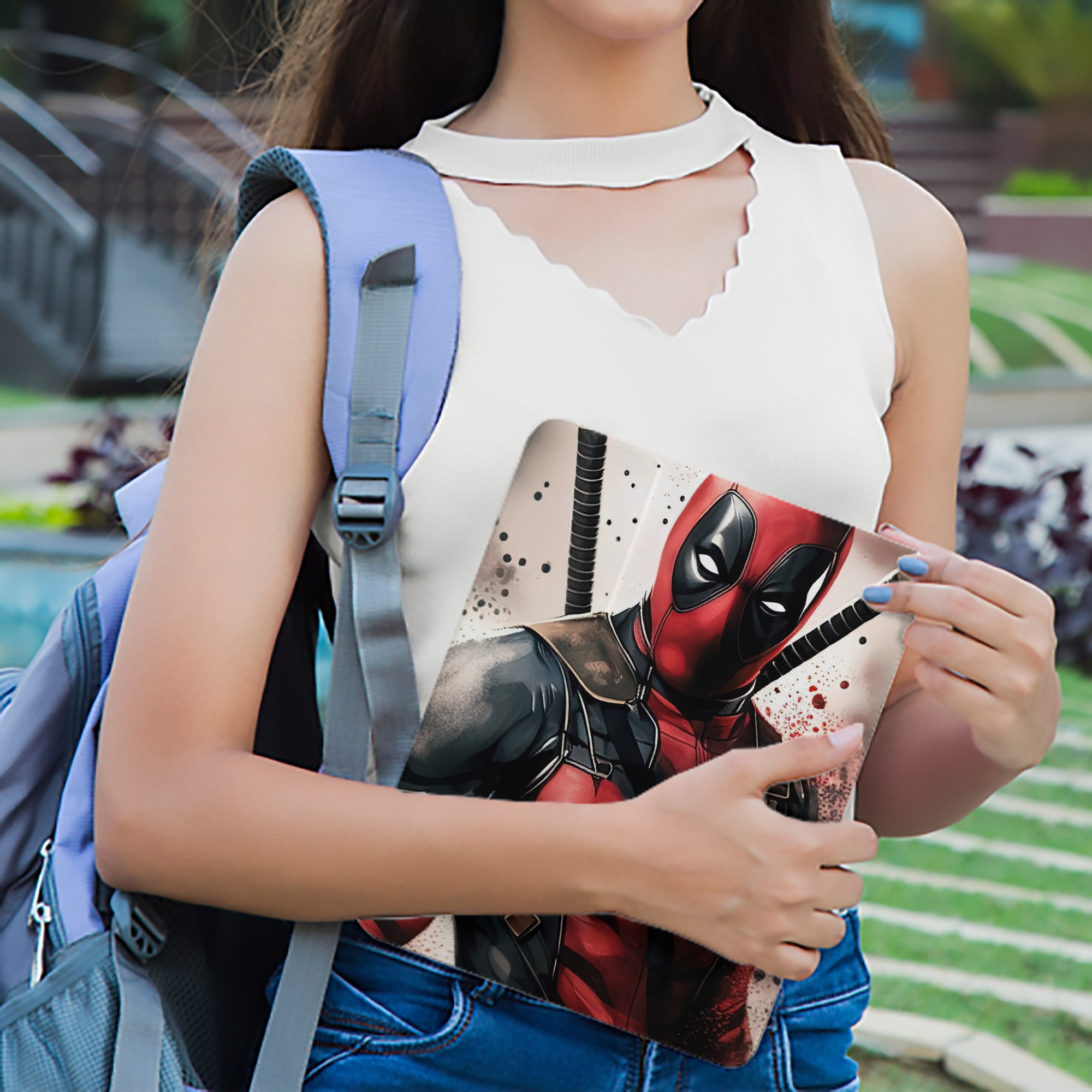 Deadpool デッドプール IPad ケース ペン収納付き 三つ折りスタンド PUレザー×シリコン 対応機種9.5/10.5/10.9インチ