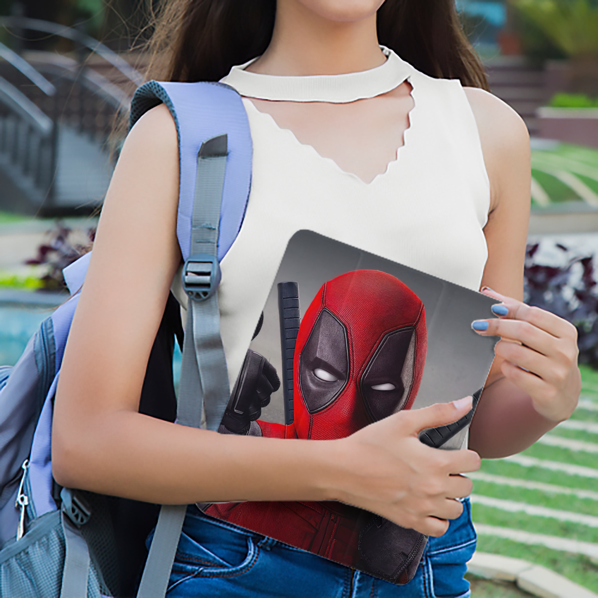 Deadpool デッドプール IPad ケース ペン収納付き 三つ折りスタンド PUレザー×シリコン 対応機種9.5/10.5/10.9インチ