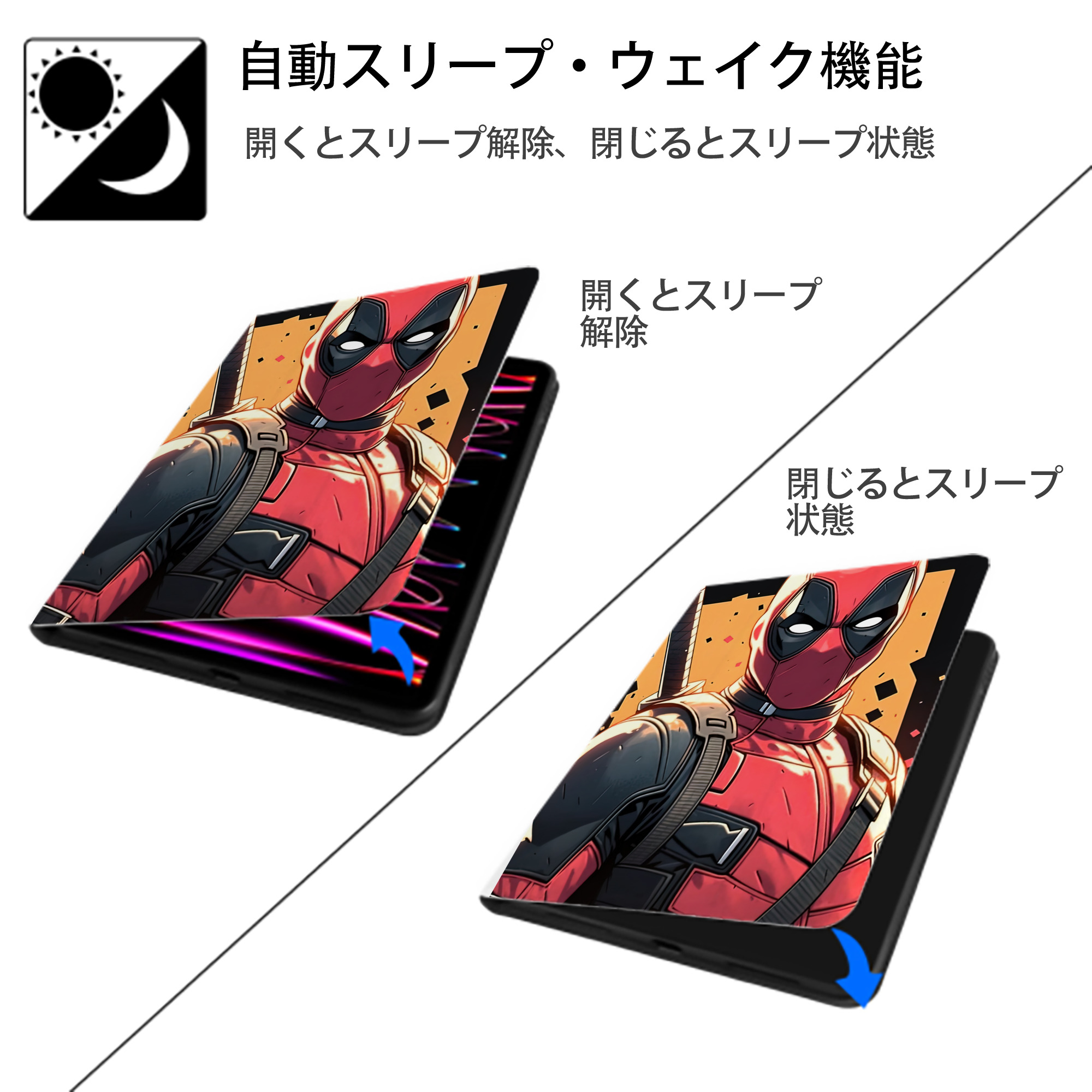 Deadpool デッドプール IPad ケース ペン収納付き 三つ折りスタンド PUレザー×シリコン 対応機種9.5/10.5/10.9インチ