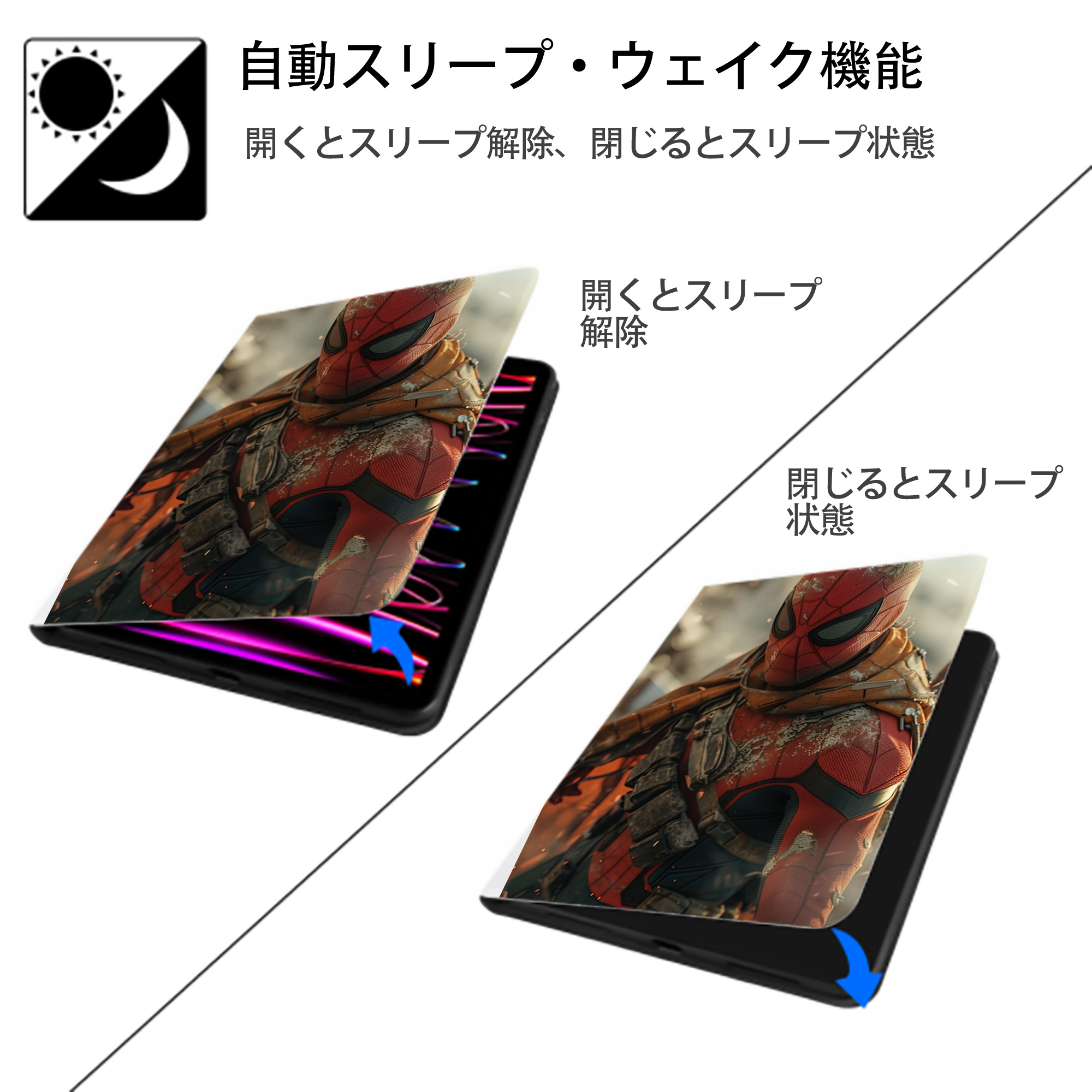 Deadpool デッドプール IPad ケース ペン収納付き 三つ折りスタンド PUレザー×シリコン 対応機種9.5/10.5/10.9インチ