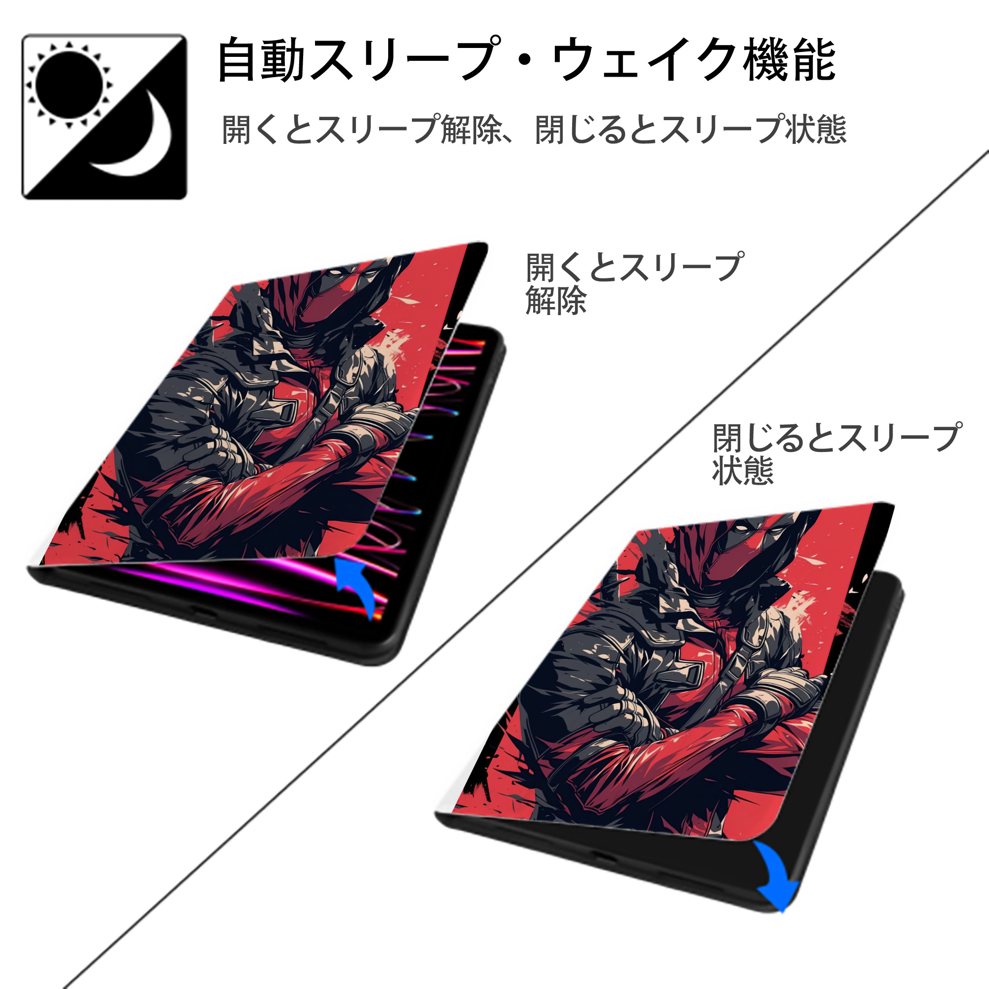 Deadpool デッドプール IPad ケース ペン収納付き 三つ折りスタンド PUレザー×シリコン 対応機種9.5/10.5/10.9インチ