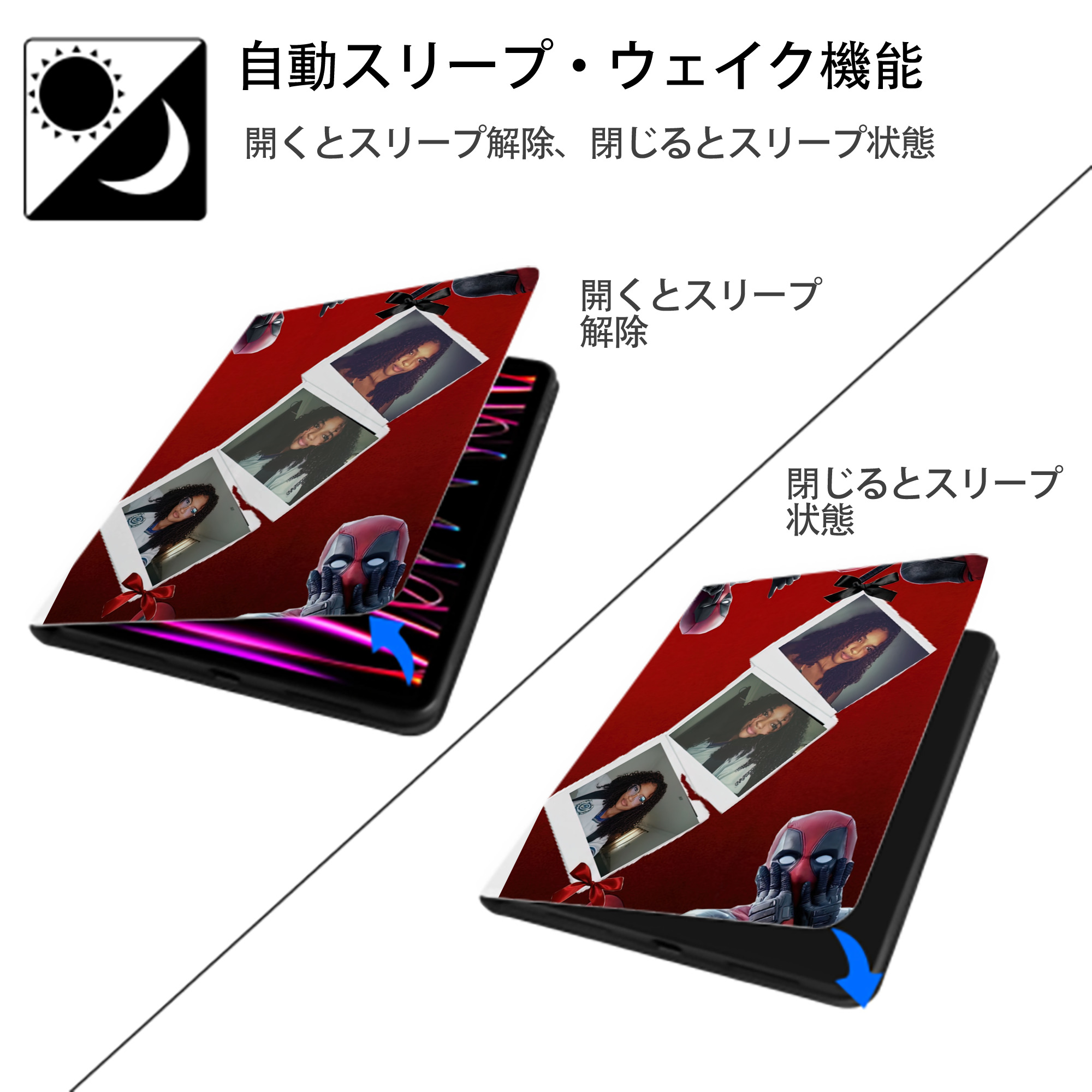 Deadpool デッドプール IPad ケース ペン収納付き 三つ折りスタンド PUレザー×シリコン 対応機種9.5/10.5/10.9インチ