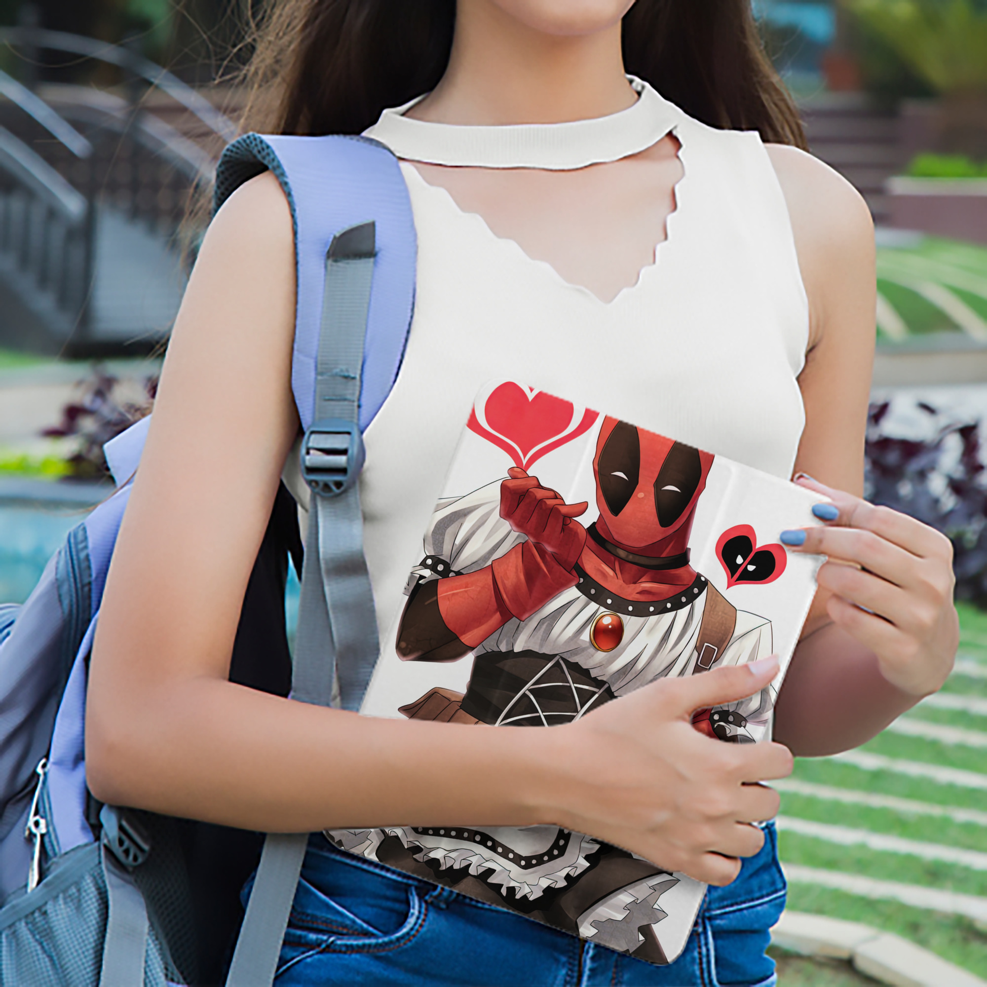 Deadpool デッドプール IPad ケース ペン収納付き 三つ折りスタンド PUレザー×シリコン 対応機種9.5/10.5/10.9インチ