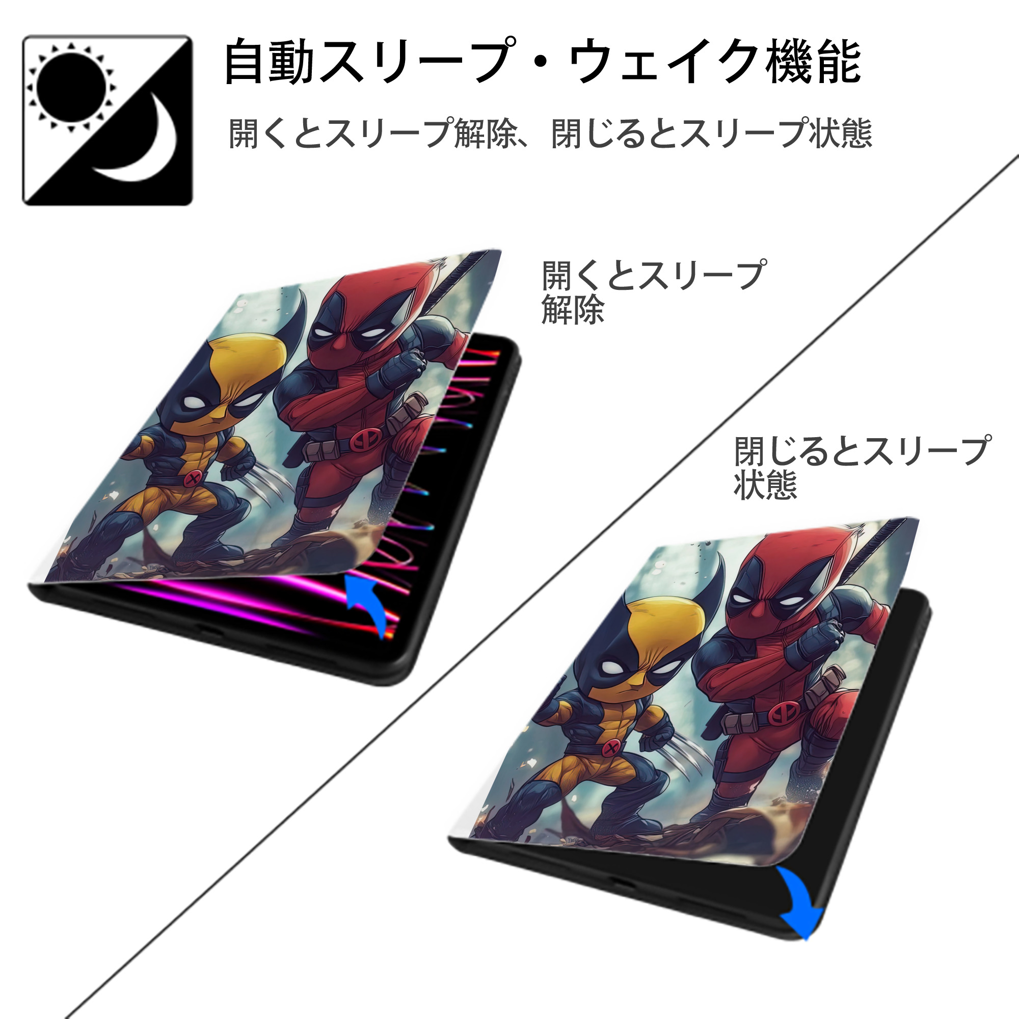 Deadpool デッドプール IPad ケース ペン収納付き 三つ折りスタンド PUレザー×シリコン 対応機種9.5/10.5/10.9インチ