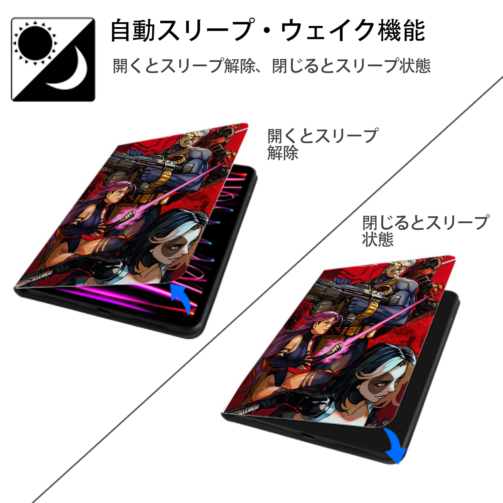 Deadpool デッドプール IPad ケース ペン収納付き 三つ折りスタンド PUレザー×シリコン 対応機種9.5/10.5/10.9インチ