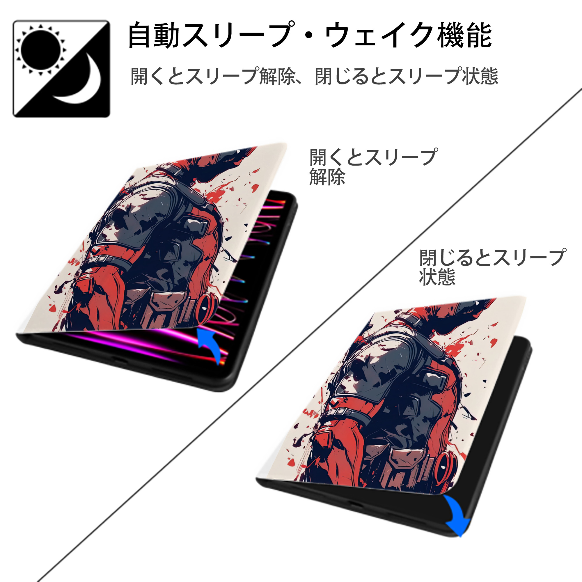 Deadpool デッドプール IPad ケース ペン収納付き 三つ折りスタンド PUレザー×シリコン 対応機種9.5/10.5/10.9インチ