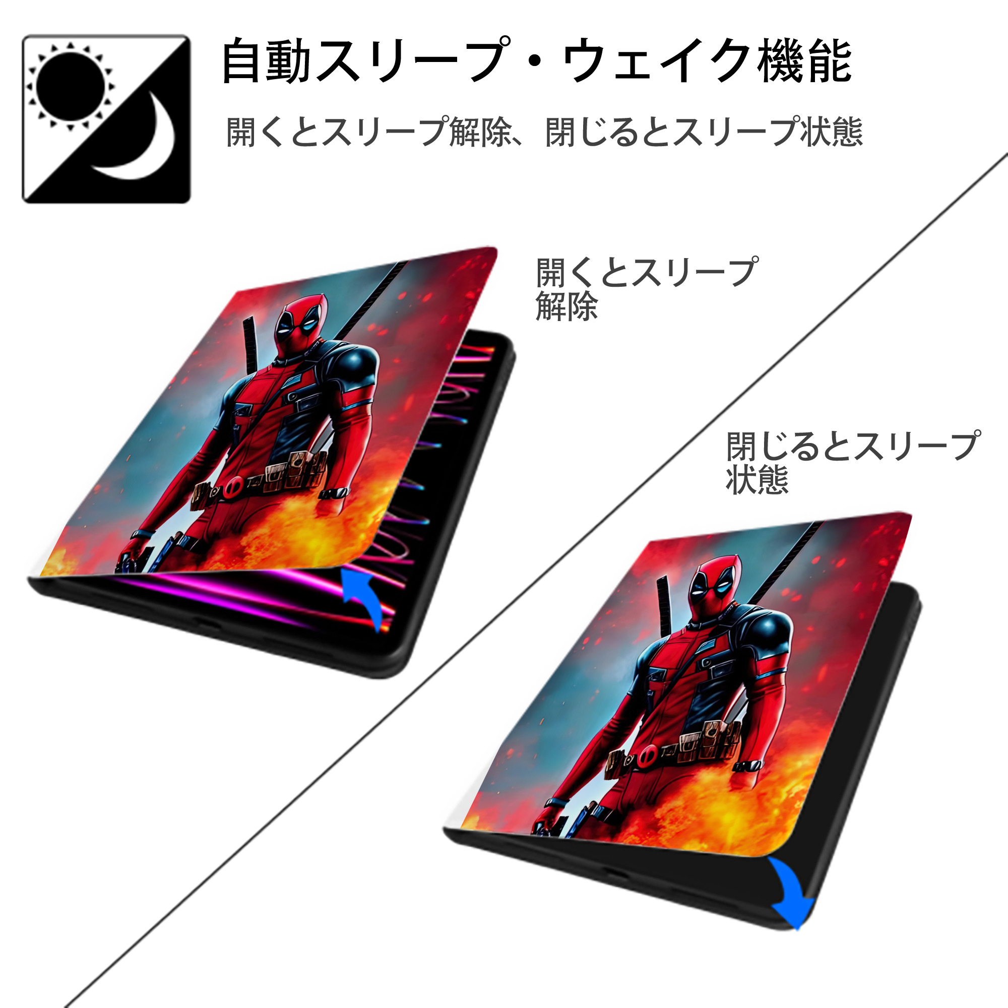 Deadpool デッドプール IPad ケース ペン収納付き 三つ折りスタンド PUレザー×シリコン 対応機種9.5/10.5/10.9インチ