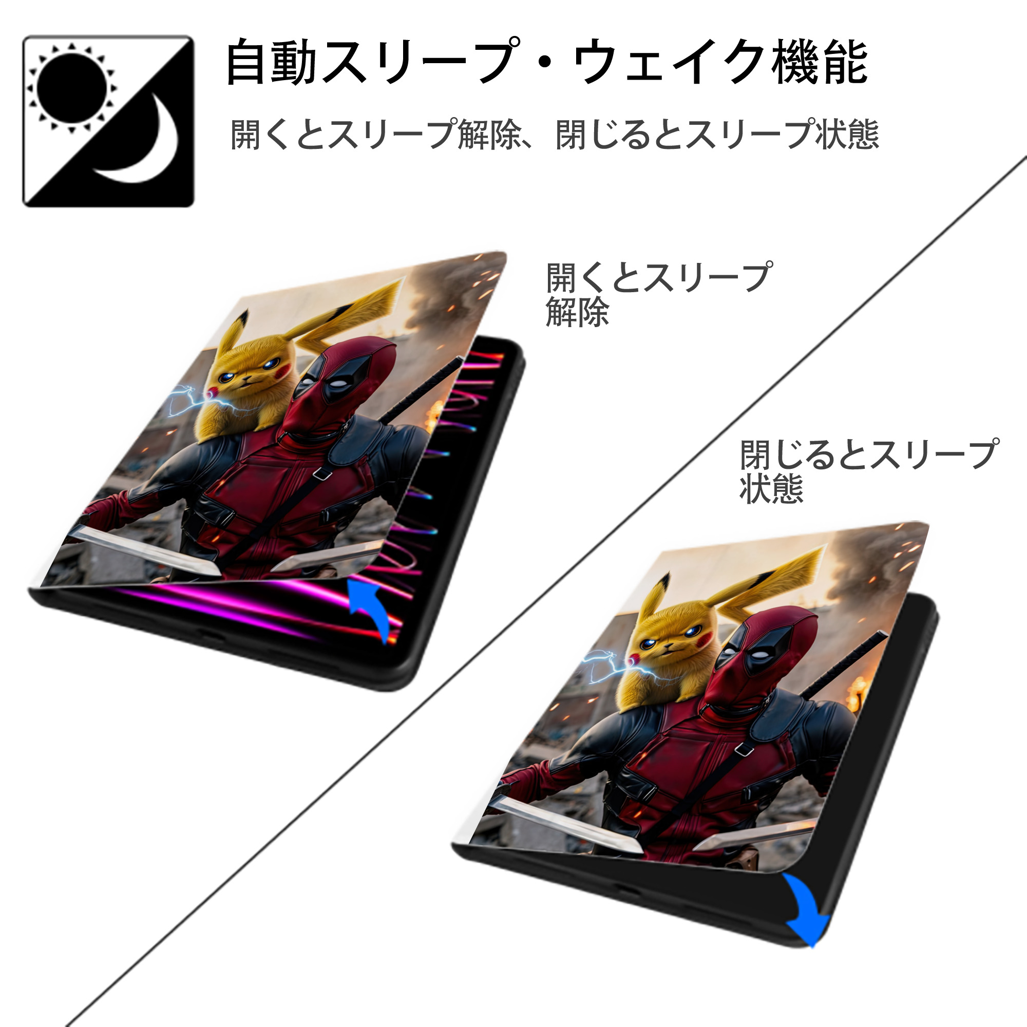 Deadpool デッドプール IPad ケース ペン収納付き 三つ折りスタンド PUレザー×シリコン 対応機種9.5/10.5/10.9インチ