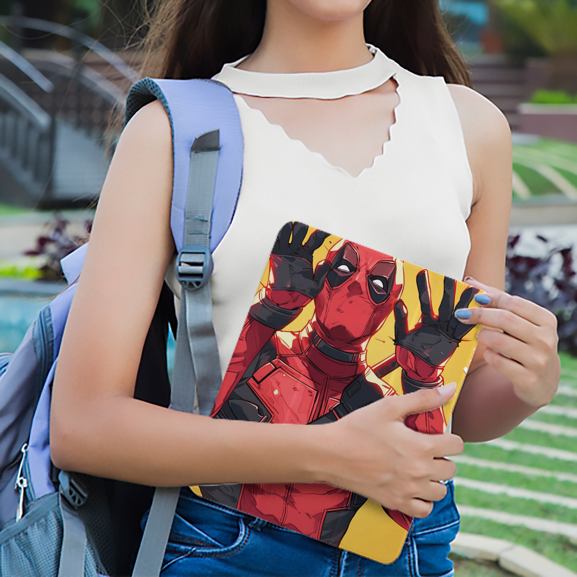 Deadpool デッドプール IPad ケース ペン収納付き 三つ折りスタンド PUレザー×シリコン 対応機種9.5/10.5/10.9インチ