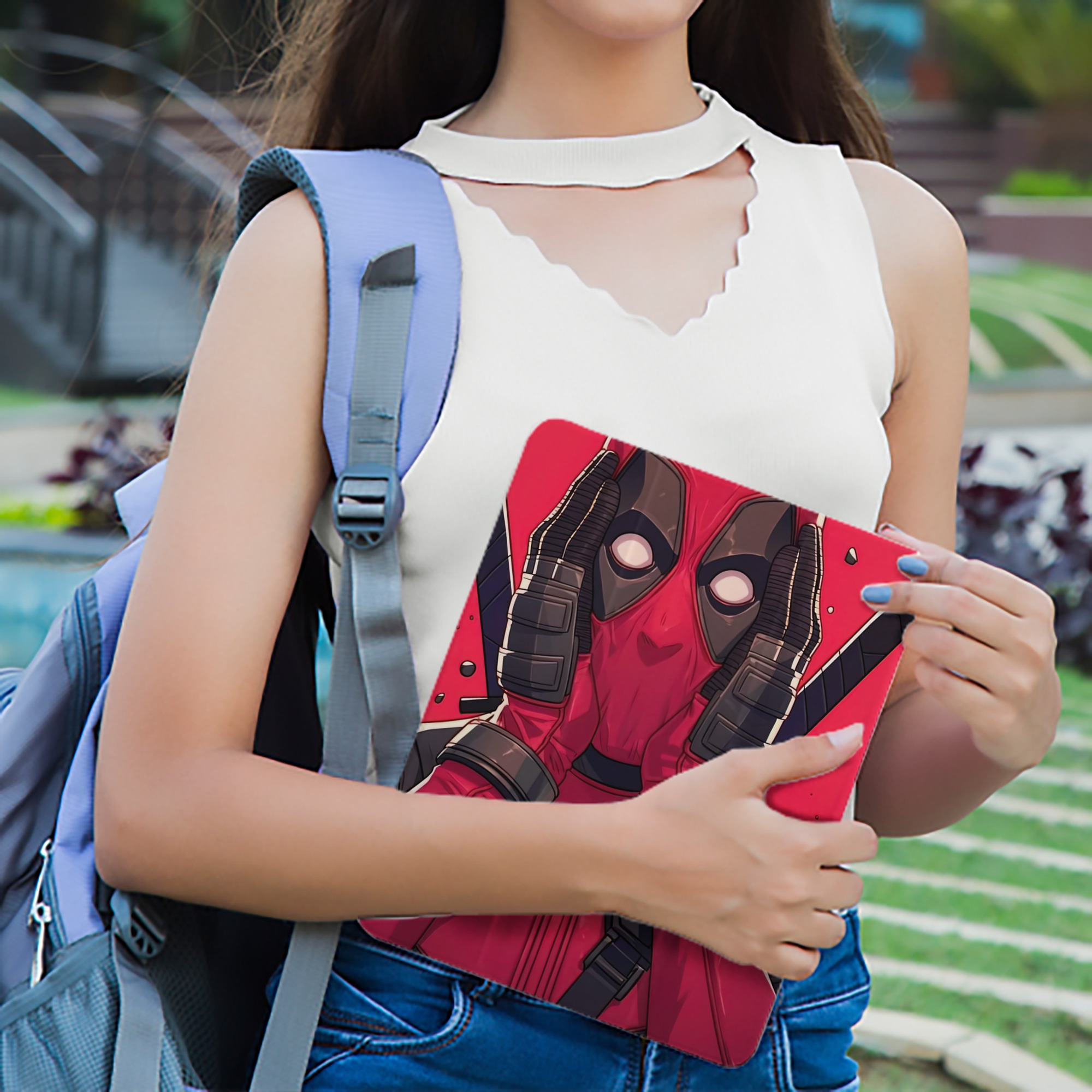 Deadpool デッドプール IPad ケース ペン収納付き 三つ折りスタンド PUレザー×シリコン 対応機種9.5/10.5/10.9インチ