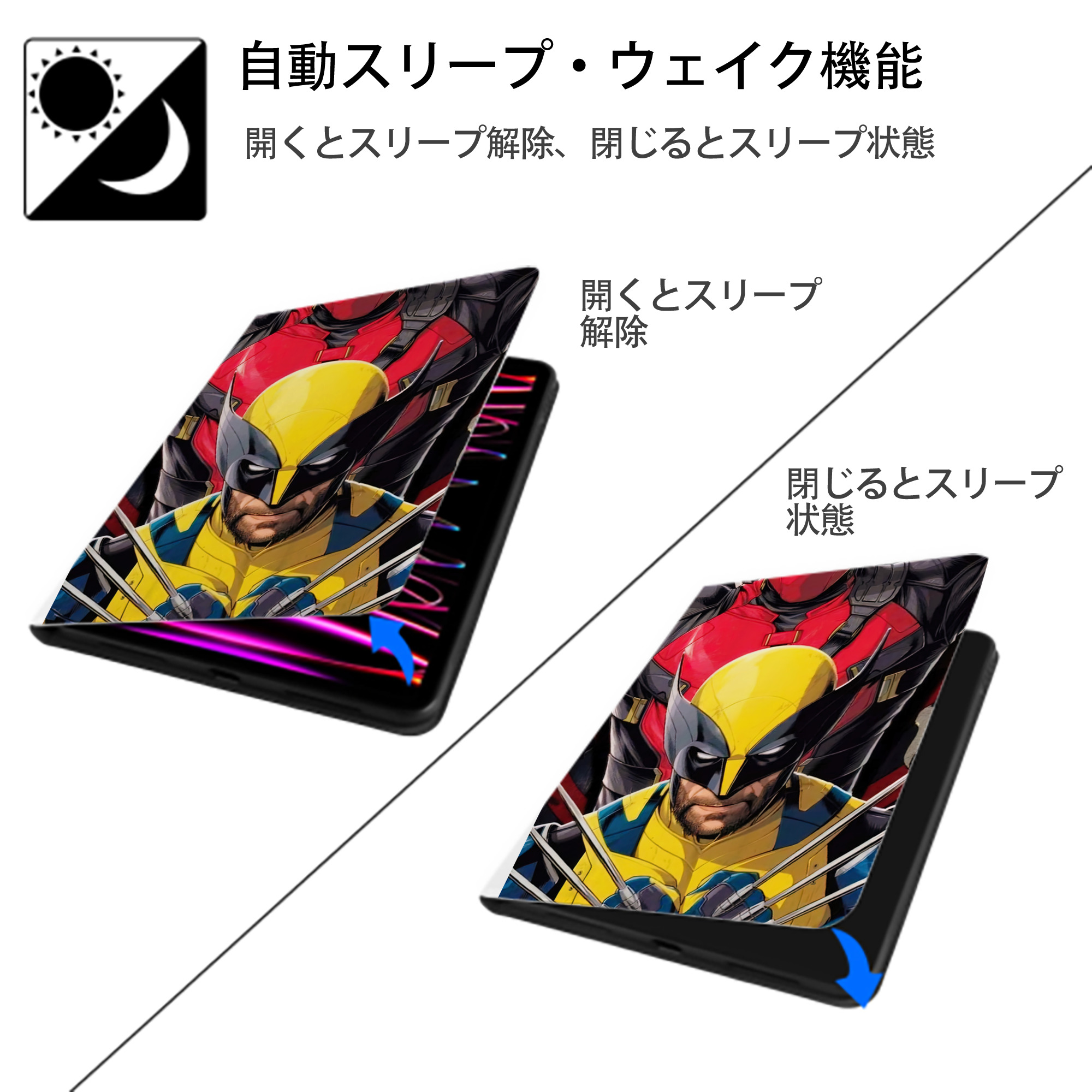 Deadpool デッドプール IPad ケース ペン収納付き 三つ折りスタンド PUレザー×シリコン 対応機種9.5/10.5/10.9インチ