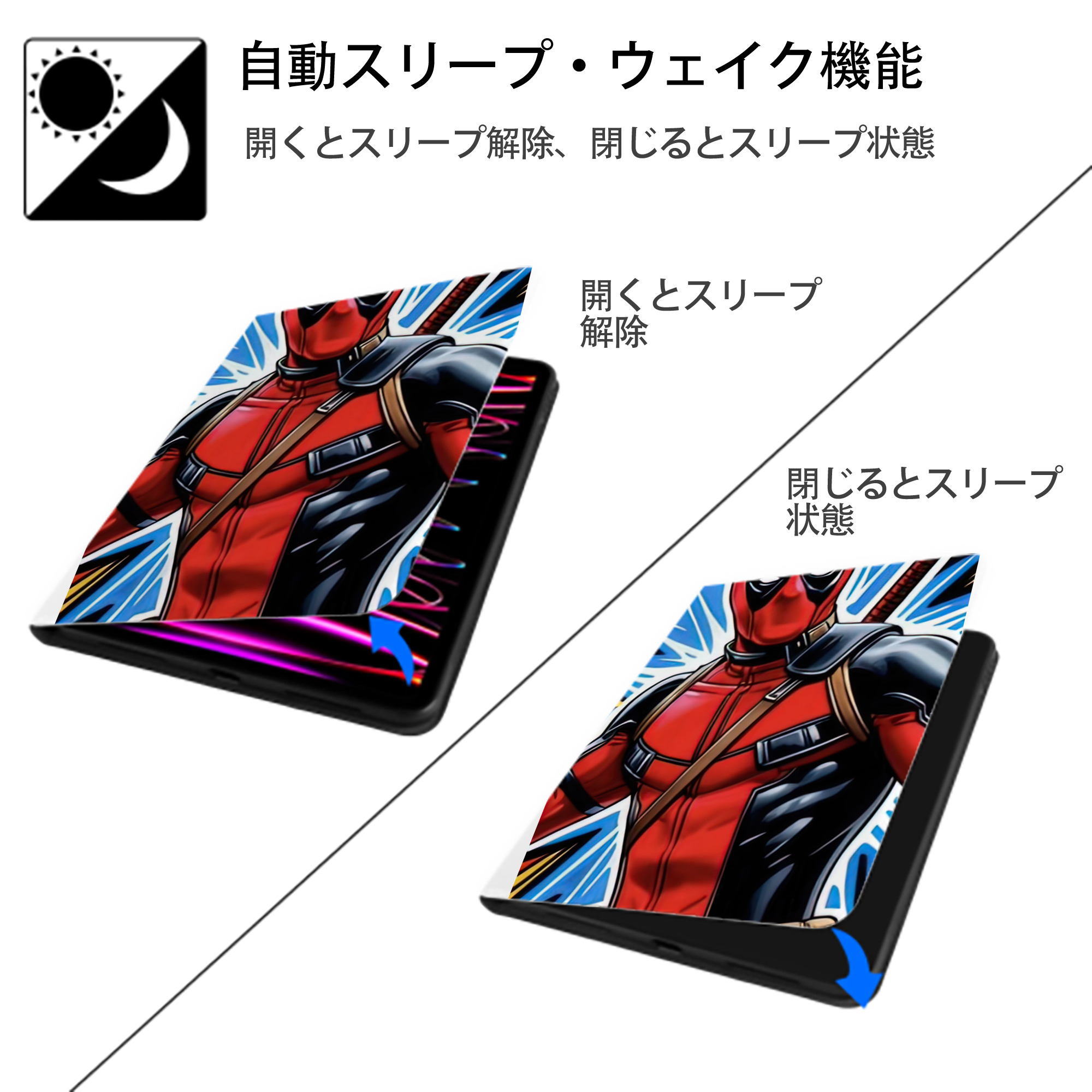 Deadpool デッドプール IPad ケース ペン収納付き 三つ折りスタンド PUレザー×シリコン 対応機種9.5/10.5/10.9インチ