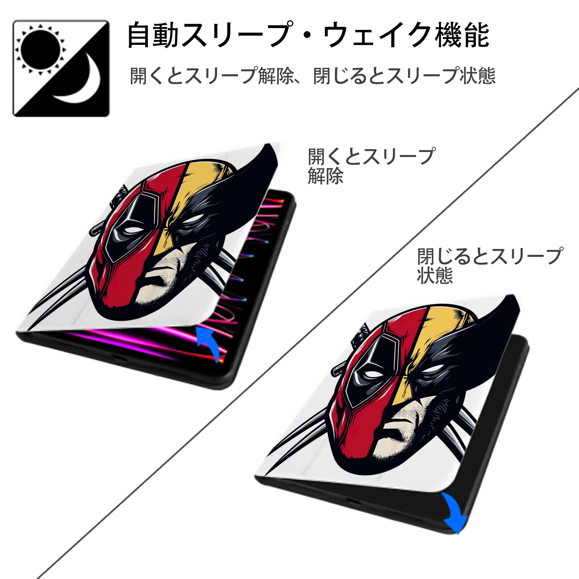 Deadpool デッドプール IPad ケース ペン収納付き 三つ折りスタンド PUレザー×シリコン 対応機種9.5/10.5/10.9インチ