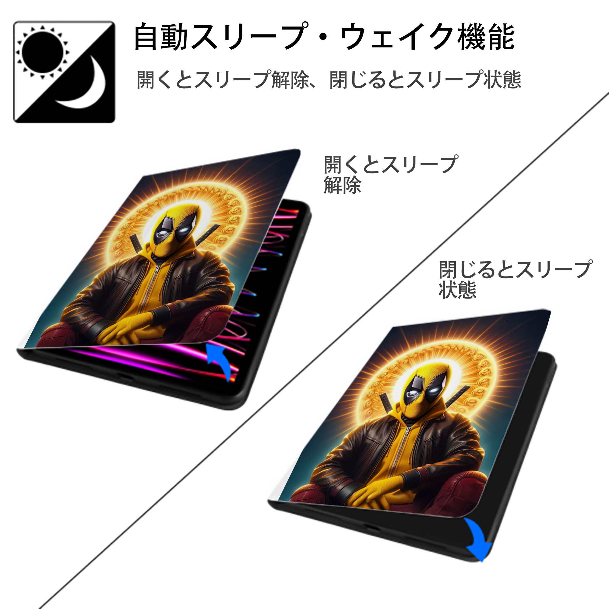 Deadpool デッドプール IPad ケース ペン収納付き 三つ折りスタンド PUレザー×シリコン 対応機種9.5/10.5/10.9インチ