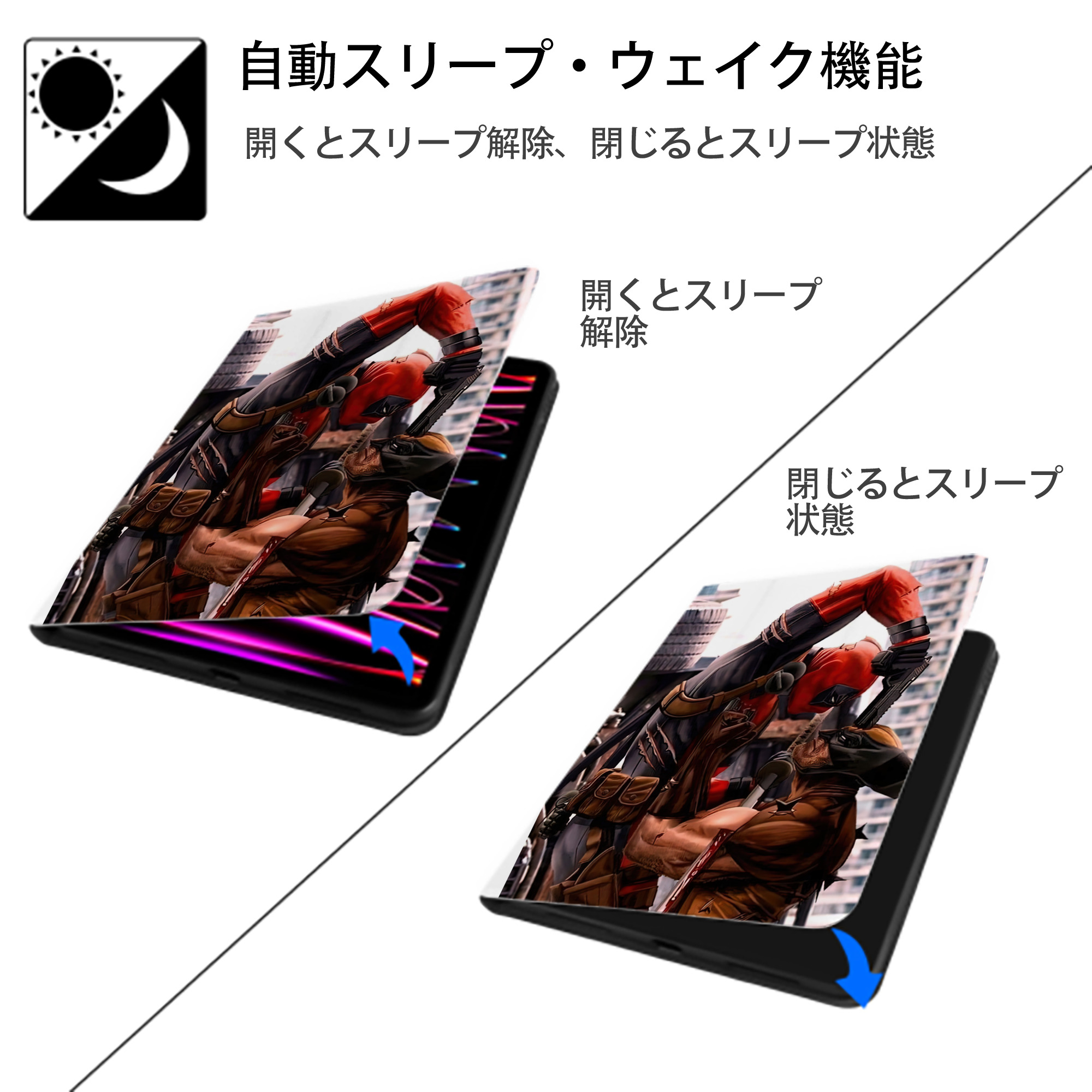 Deadpool デッドプール IPad ケース ペン収納付き 三つ折りスタンド PUレザー×シリコン 対応機種9.5/10.5/10.9インチ